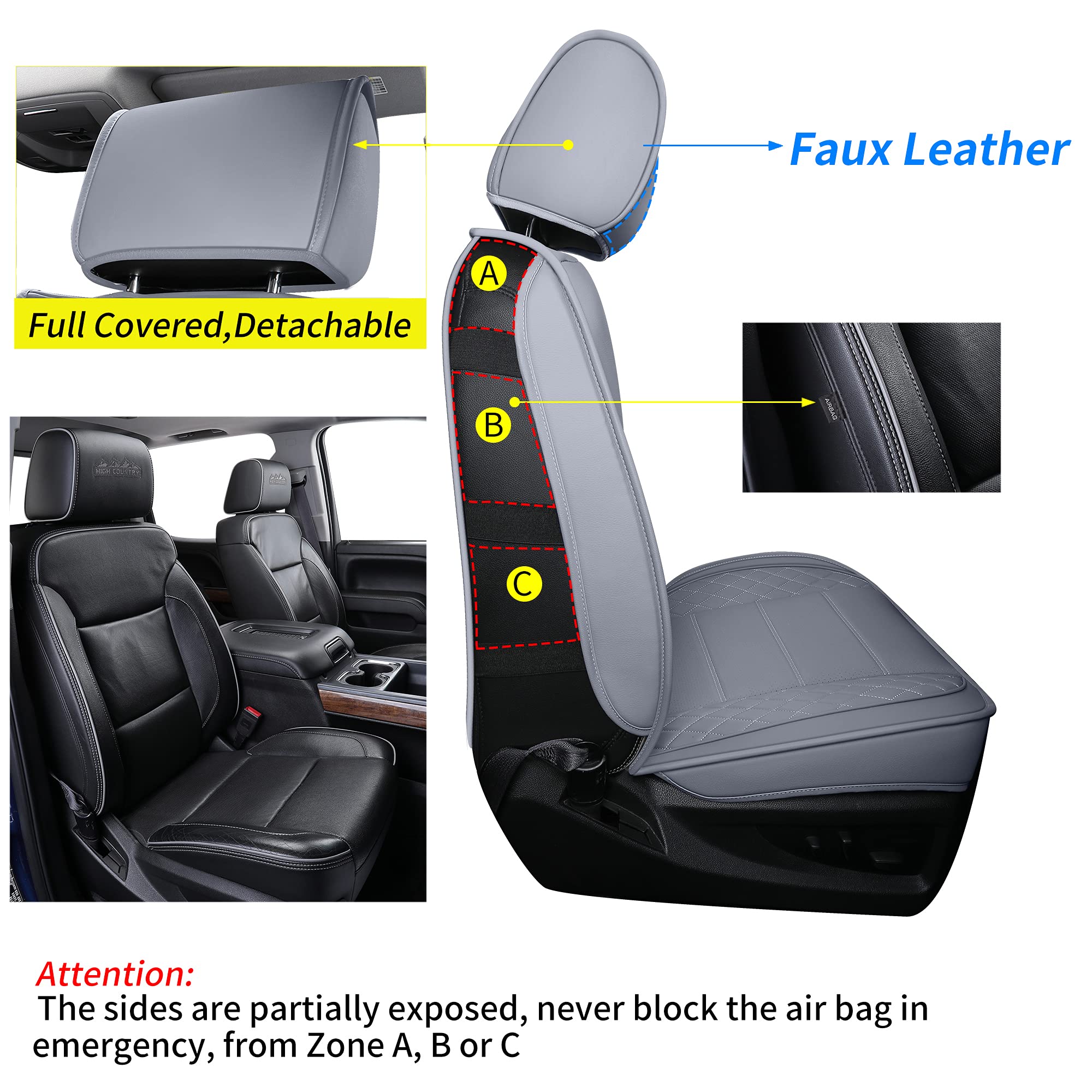 Luckyman Club Chevy Silverado/Sierra X04-S3 Front Seat Cover, Fit 2007-2025 1500/2500Hd/3500Hd Crew, Regular, Double/Extended Ca