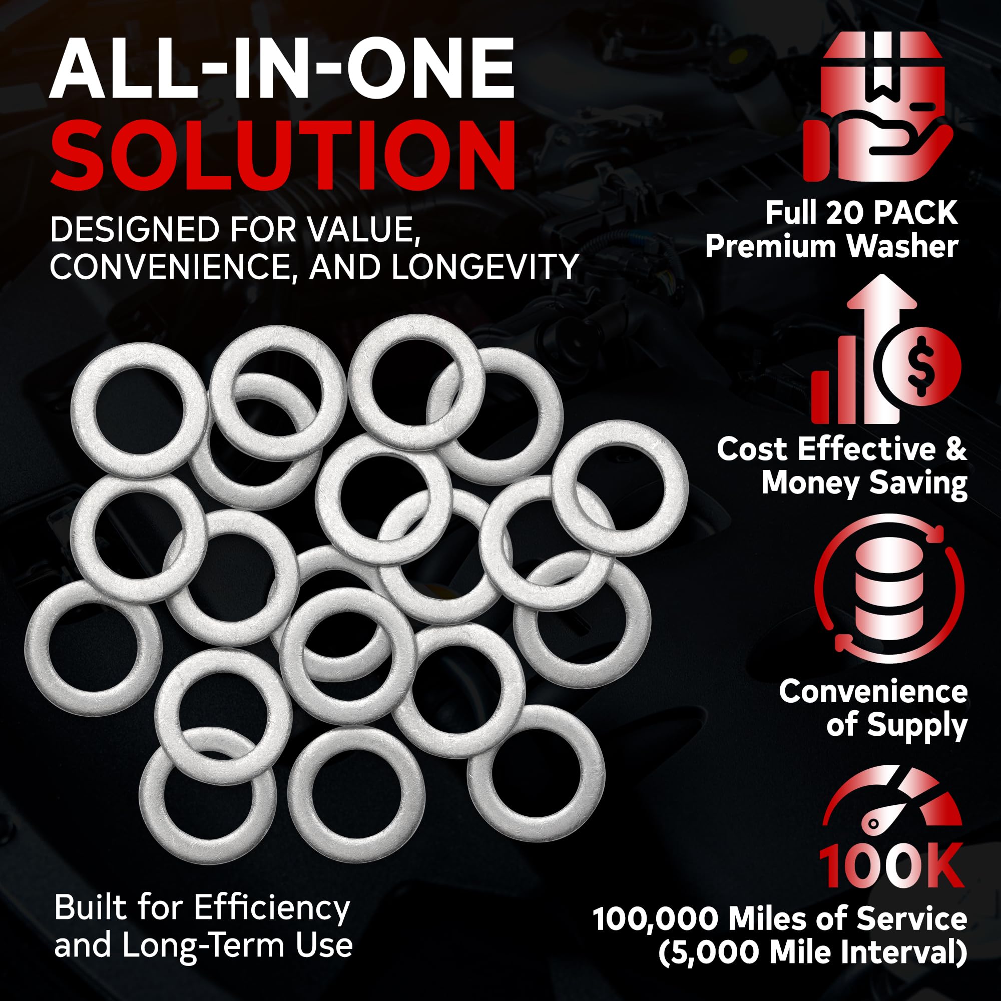 Votex - Made In Usa - Acwm14-20 Pack - M14 Aluminum Oil Or Coolant Crush Washers/Drain Plug Seal Ring Gasket