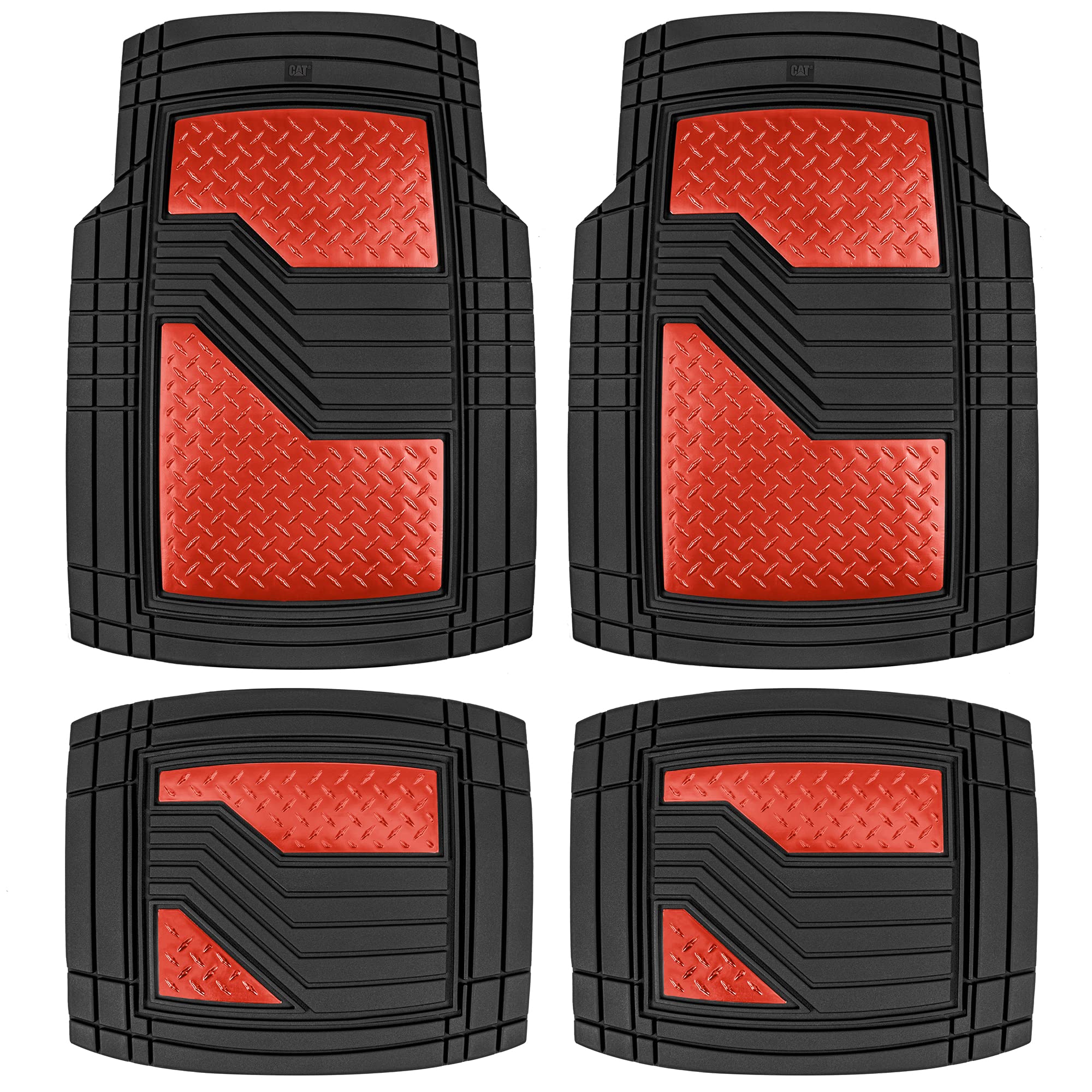 CAT DiamondShield Rubber Floor Mats for Cars, Trucks, SUVs - All Weather Protection Front & Rear Set With Heel Pad & Anti-Slip B