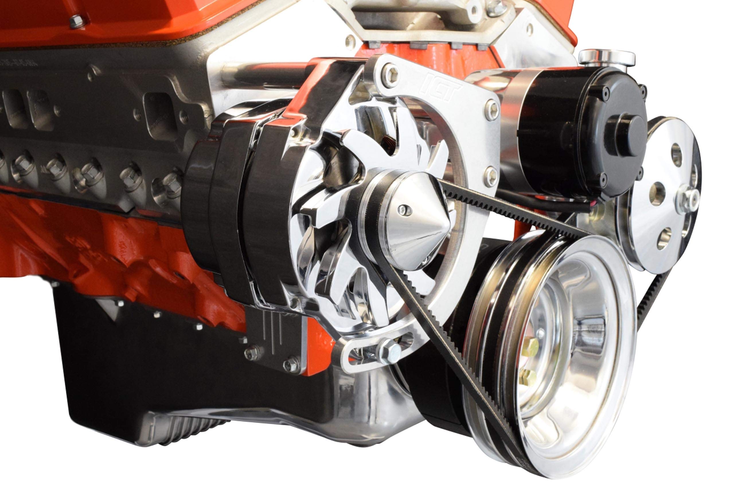 ICT Billet SBC Alternator Bracket Adjustable Electric Water Pump Small Block 350 Chevy Mount Kit 305 327 350 5.0L 5.7L Compatible With Chevy Long Water Pump V Belt 551672E