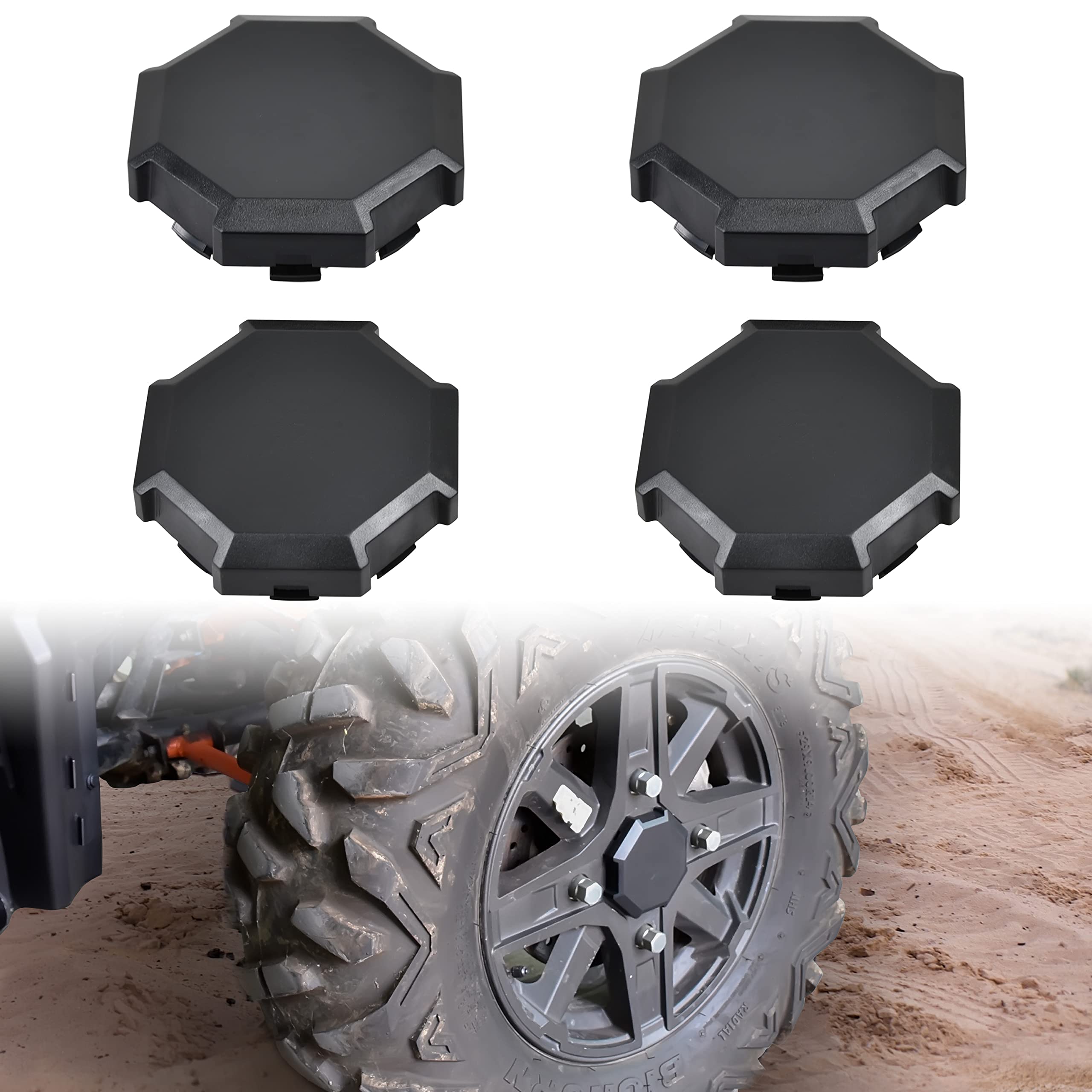 SAUTVS Tire Wheel Hub Caps for Polaris RZR XP, Black Dust Center Hub Cap Covers for Polaris RZR 900 XP 4 1000 Turbo 2014-2019 Ac