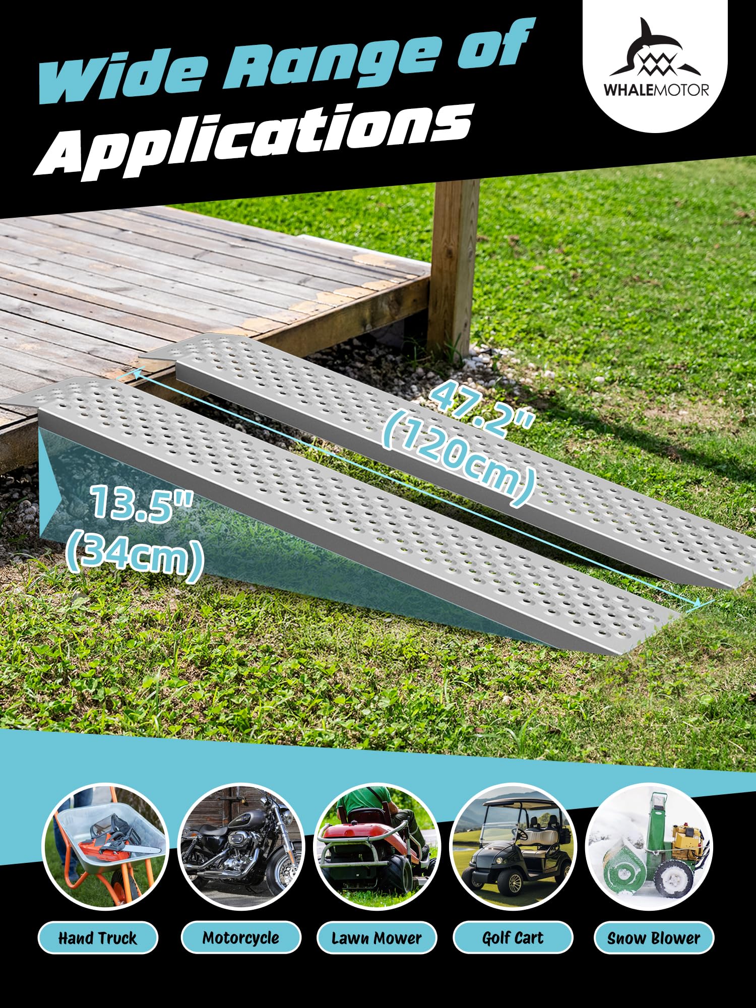 WHALEMOTOR Aluminum Shed Ramp 2PC, 4' Long 8'' Wide Loading Ramp for Riding Mower, 880 lbs Capacity for Lawn Mower, ATV, Motorcy