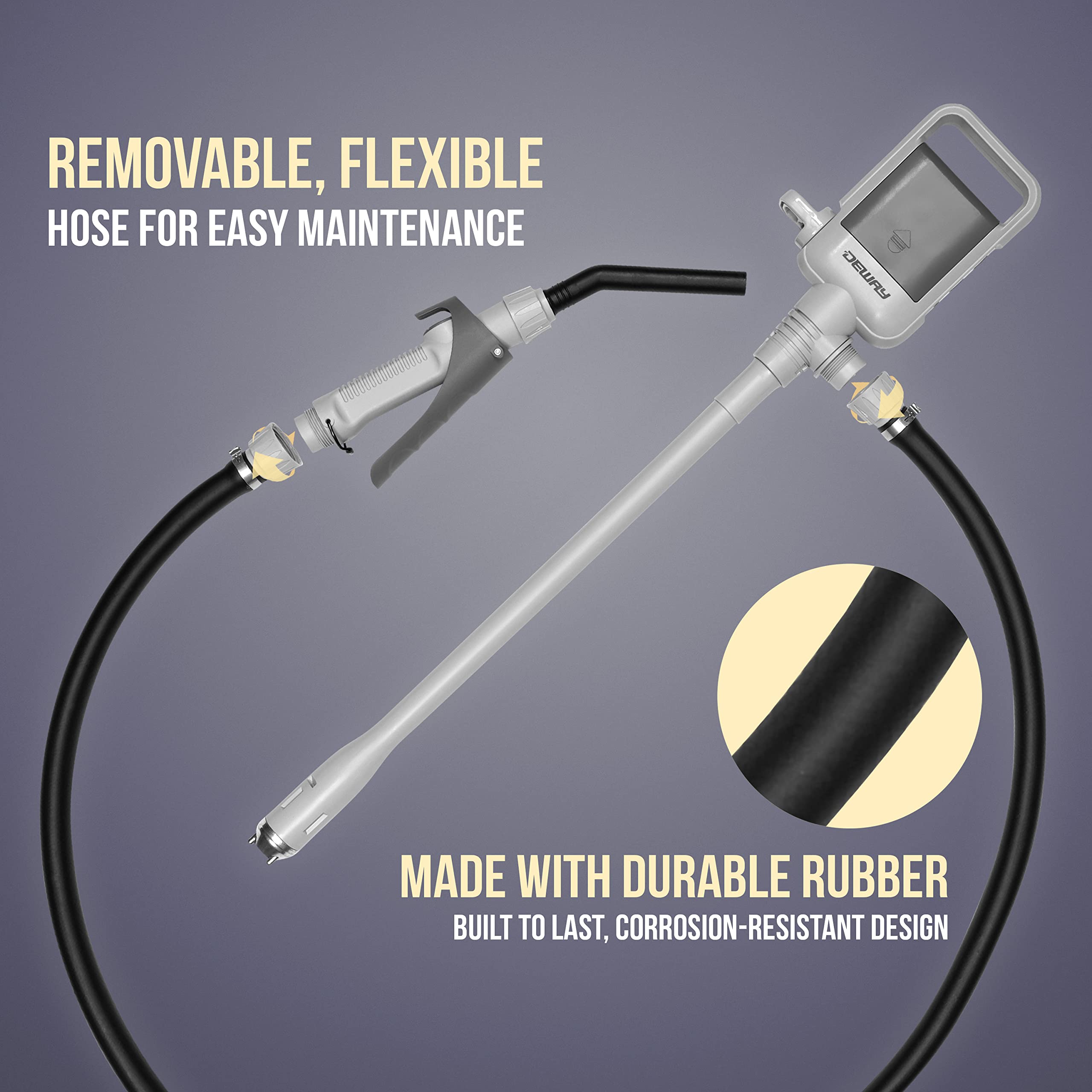 Deway Automatic Fuel Transfer Pump With Nozzle For Quick Flow Control & Stop, Heavy Duty Rubber Hose, 3X More Powerful D Battery