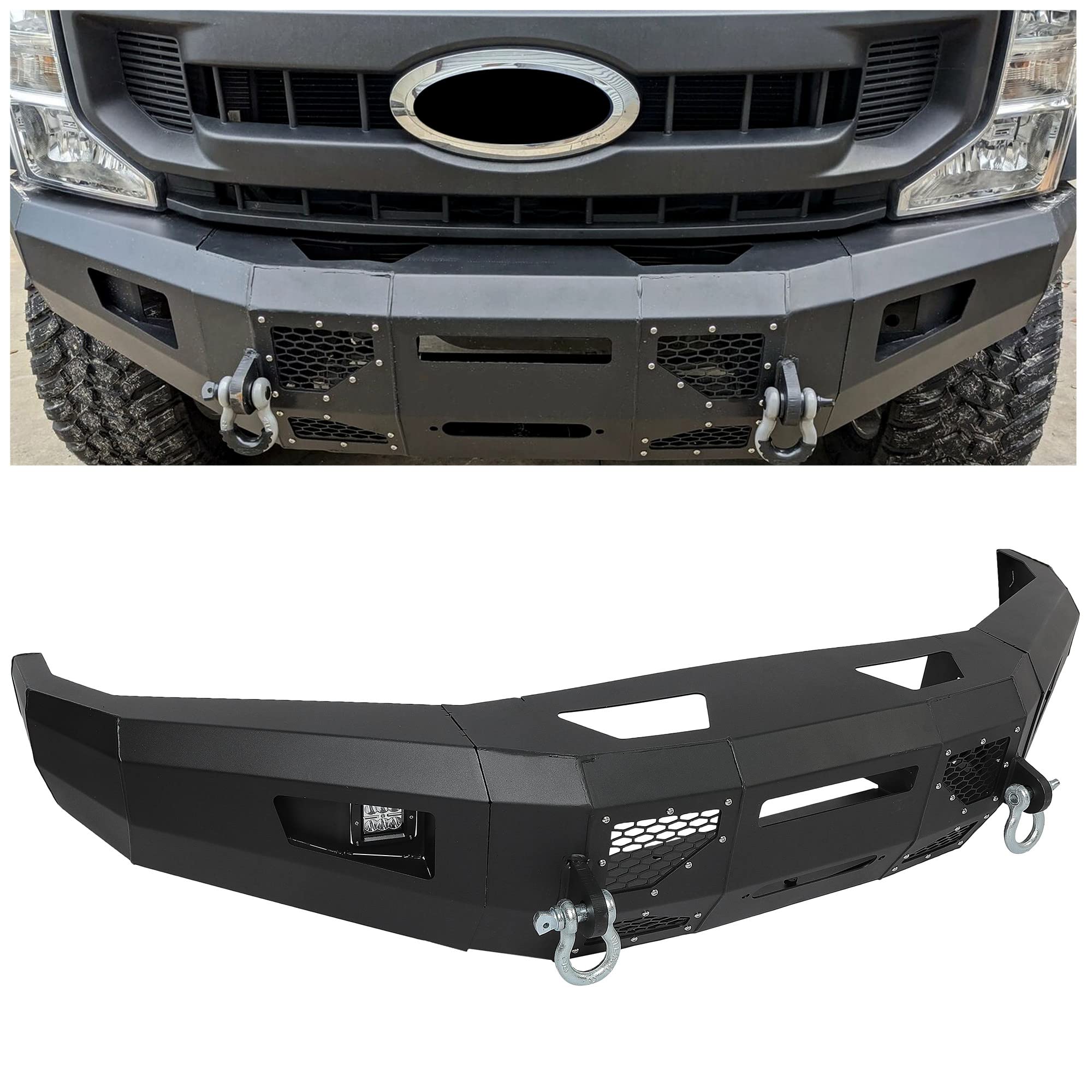 KUAFU Front Bumper Compatible with 2017-2019 Ford F250 F350 F450 Super Duty W/LED Light Winch Mounting Plate D-Rings 3 Piece Bum