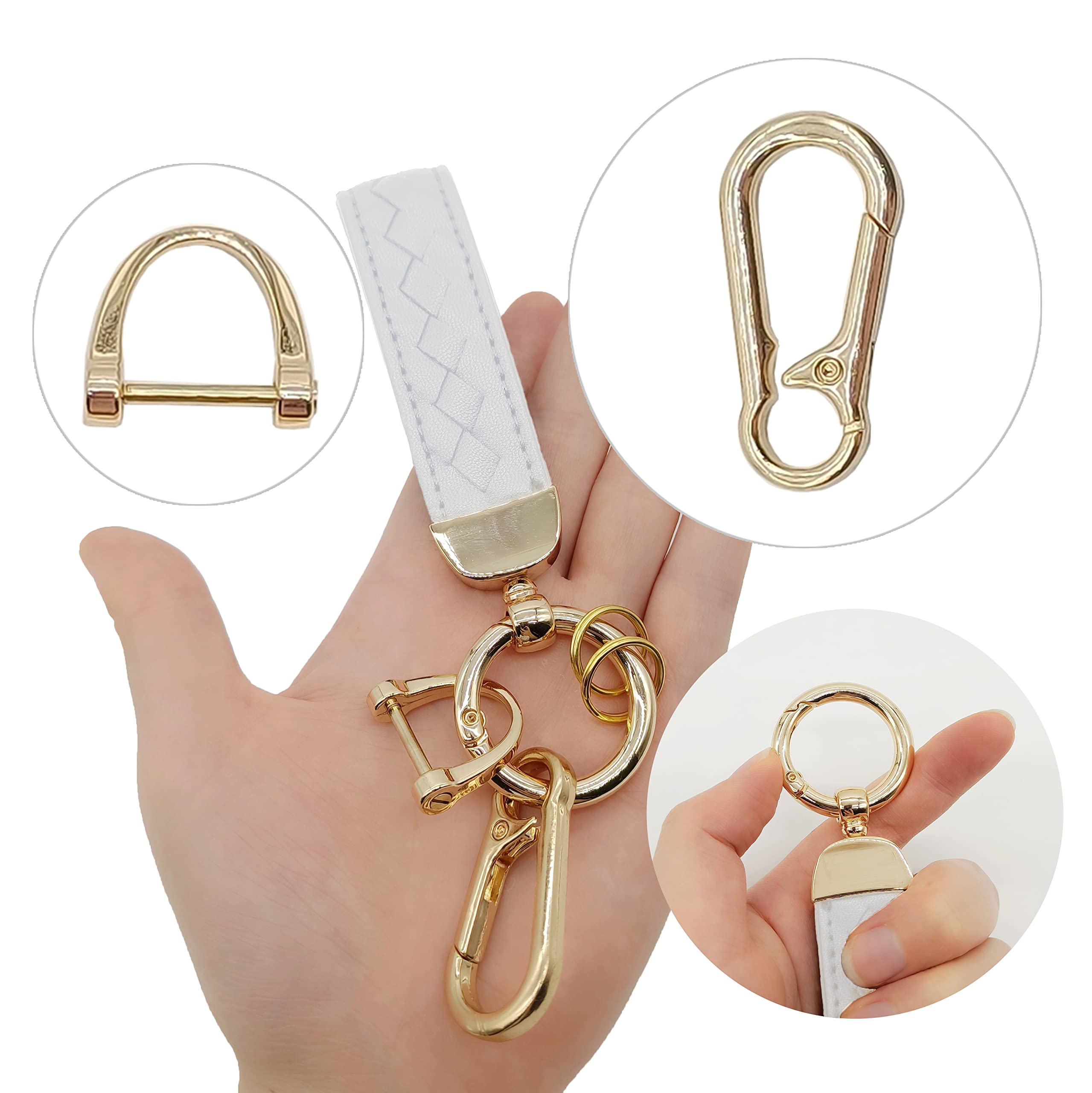 Car Keychain For Women Key Chains Women Men For Car Keys Fob Holder With Keyrings,D-Ring,Bling Clip And Carabiner Clip (White)