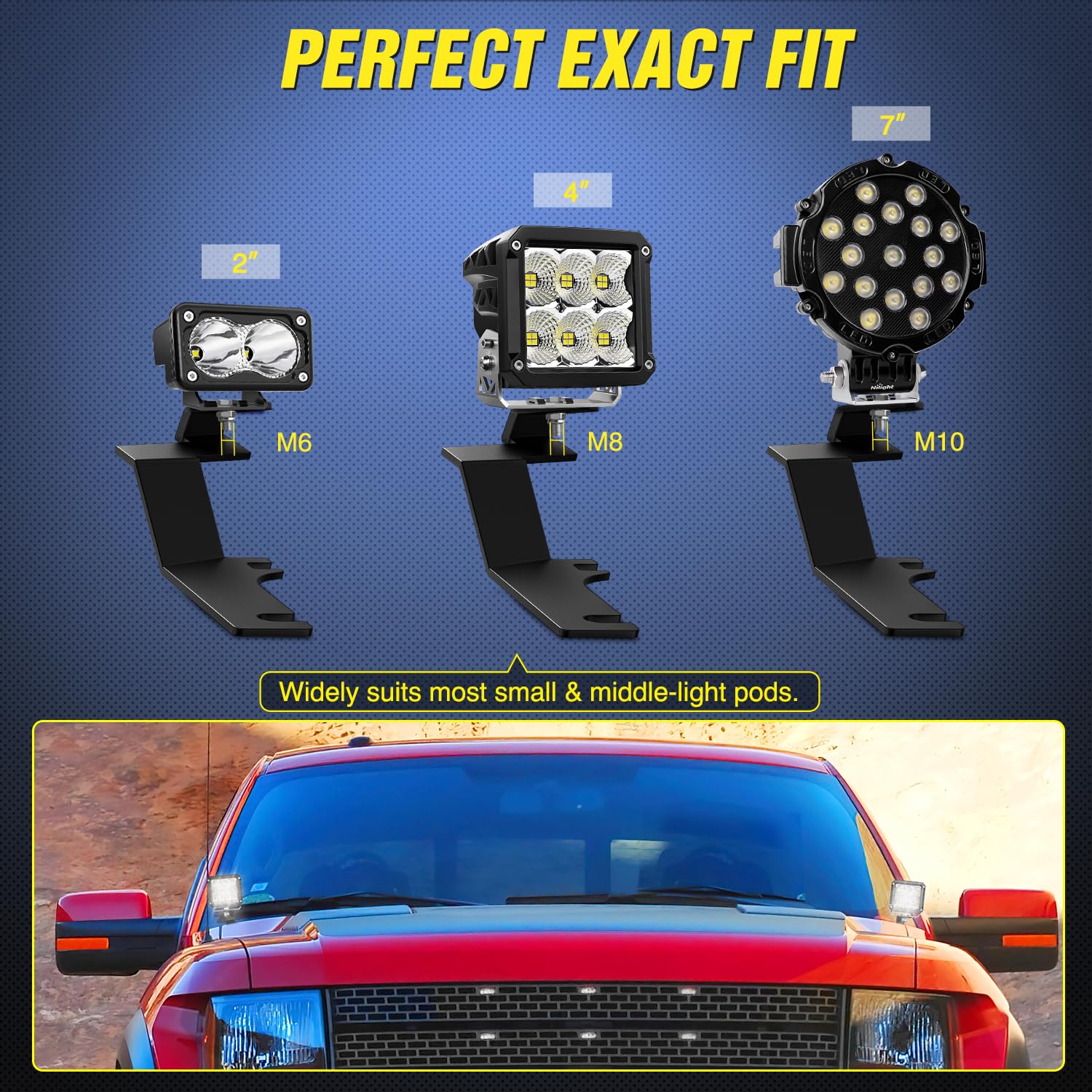 Nilight Ditch Light Brackets Hood Hinges Mount Bracket Kit For Auxiliary Offroad Led Pods Work Lighting Compatible With Ford F-1