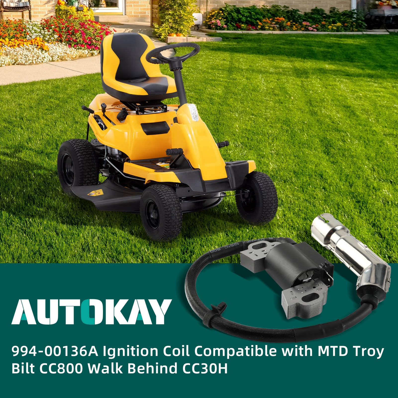 Autokay 994-00136A Ignition Coil Compatible With Mtd Troy Bilt Cc800 Walk Behind Cc30H Hydro Mini Rider Lawn Mowers