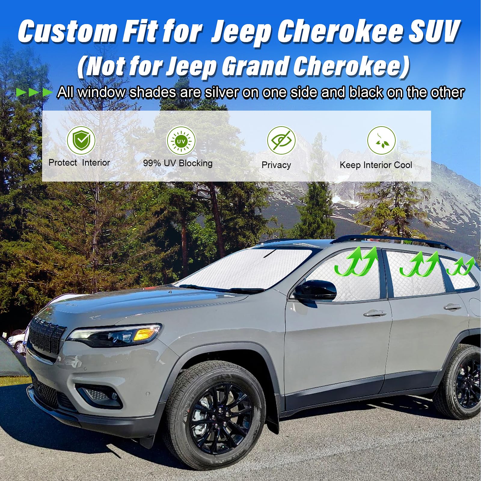 Kmf Windshield Sun Shade Replacement For Jeep Cherokee Accessories 2014-2023, Side Window Sun Shade Cover Sun Visor Shield Cover
