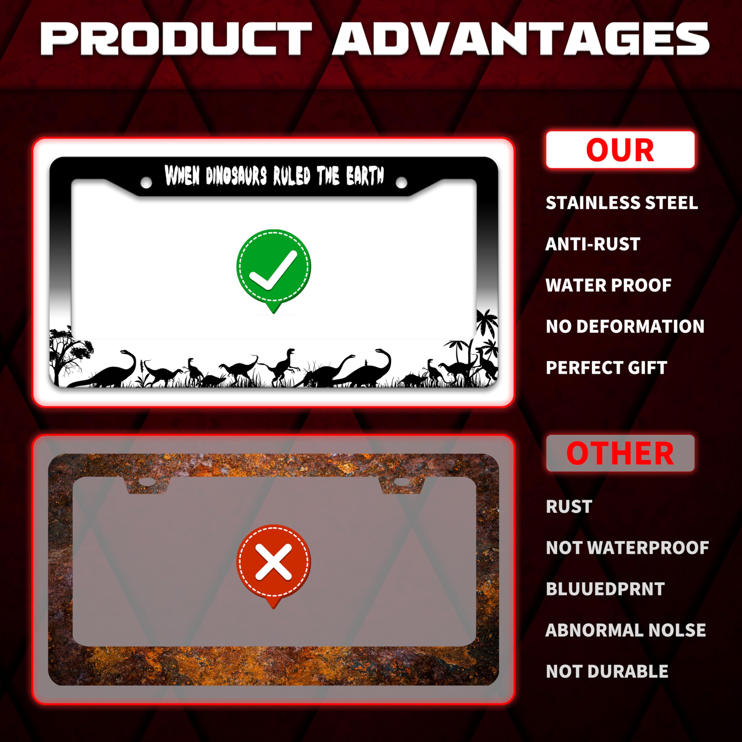 Personalise When Dinosaurs Ruled The Earth License Plate Frame License Plate Holder Car Universal Stainless Steel Accessories Ca