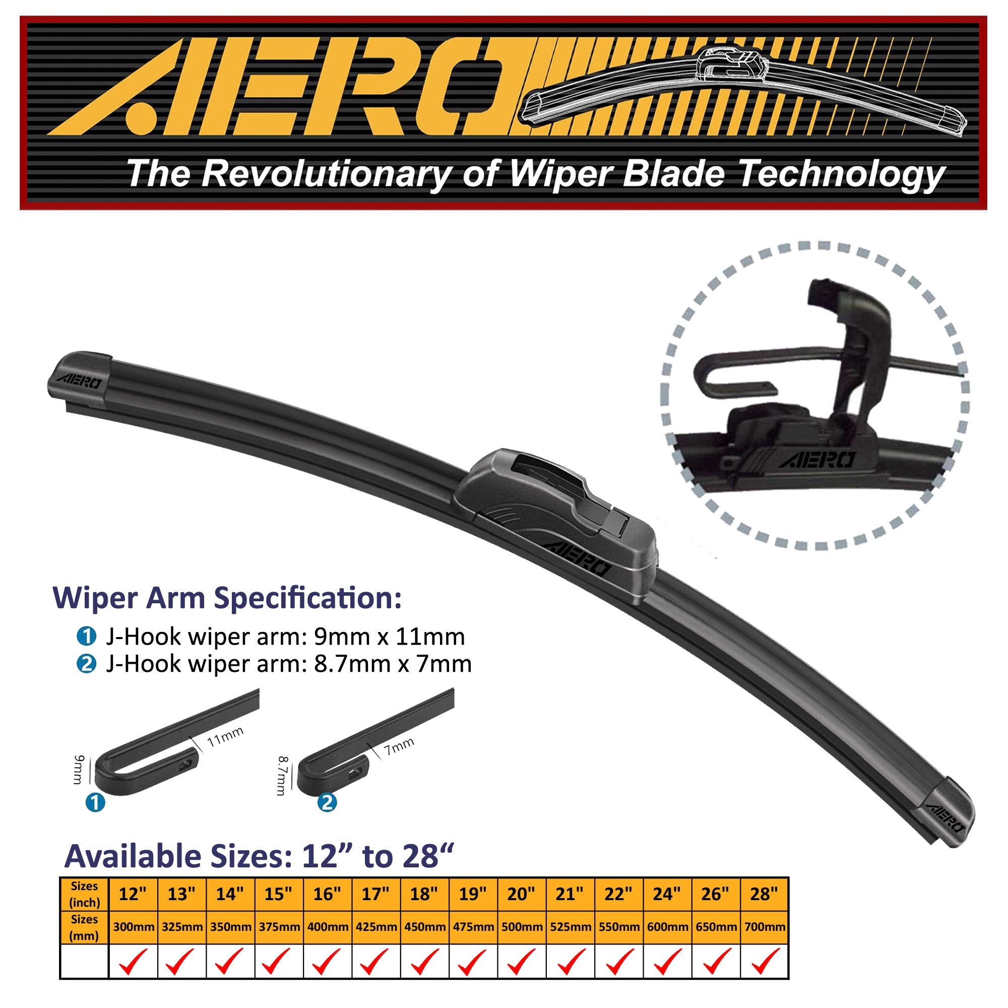 Aero 22' Oem Quality Premium All-Season Beam J-Hook Windshield Wiper Blade