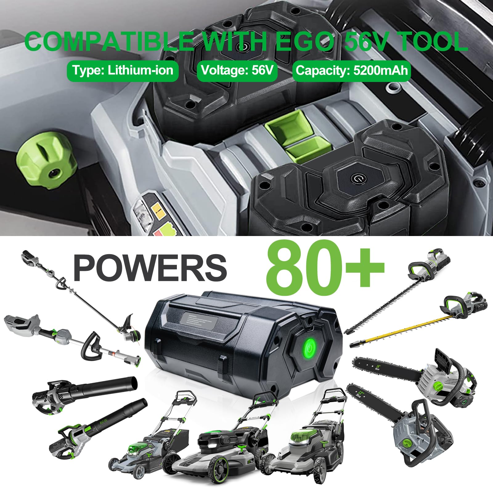 Jgspj 56V 5.2Ah Lithium Battery Replacement For Ego 56V Battery Ba2800 Ba2800T Ba4200 Ba1400 Ba1400T Ba4200 Compatible With St15