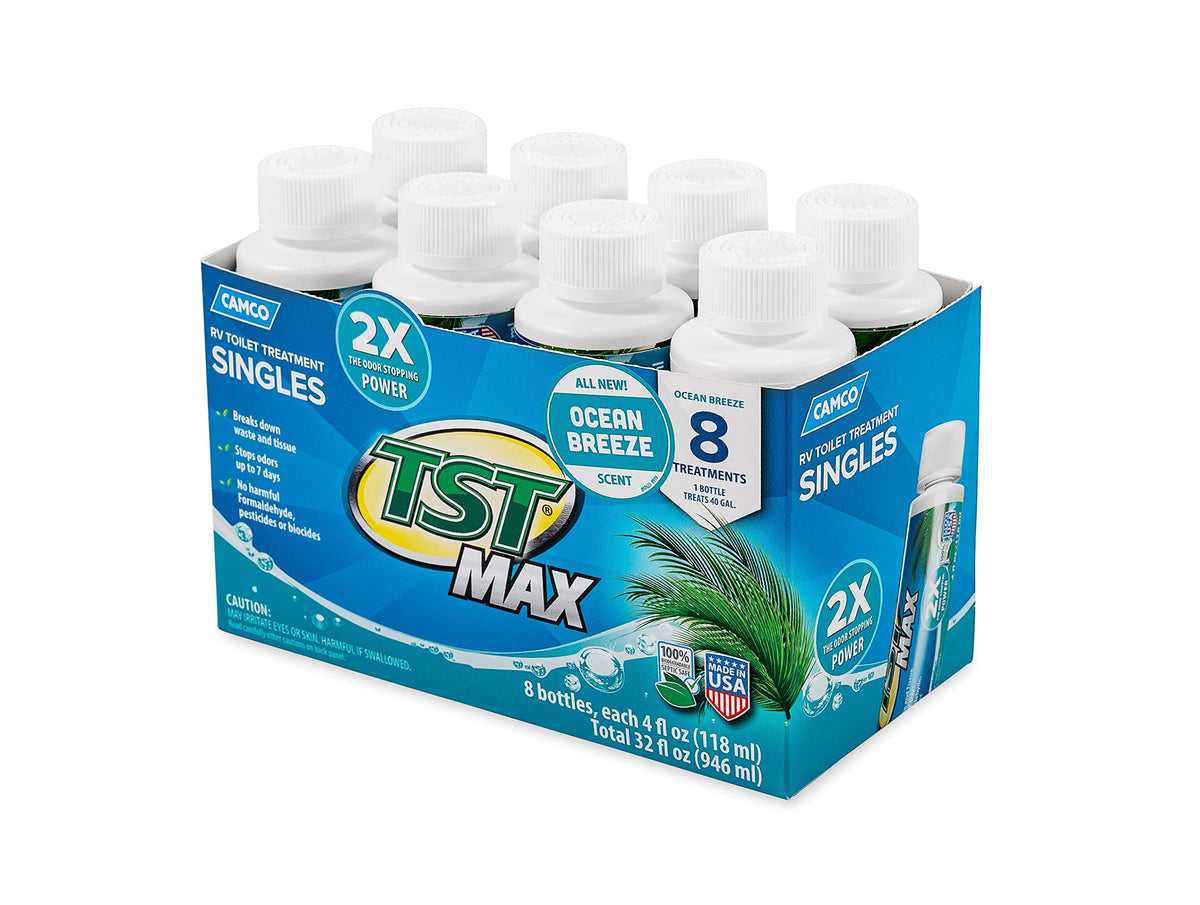 Camco Tst Max Ocean Scent Singles - Eliminates Odors And Aids In Breaking Down Holding Tank Waste - Includes (8) 4Oz. Bottles (41610)