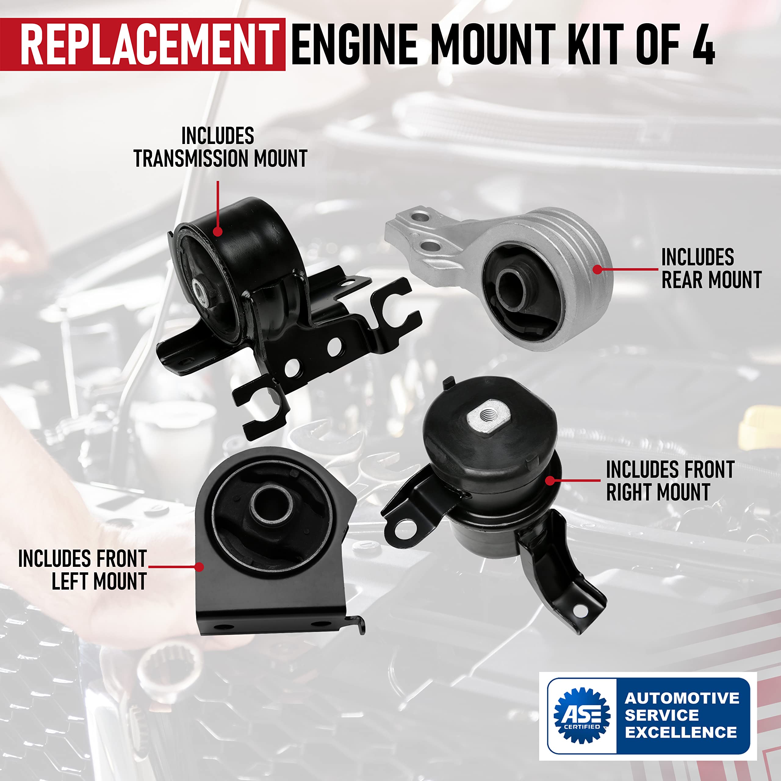 Replacement Engine Motor And Transmission Mount Set Of 4 - Compatible With Ford Escape, Mazda Tribute 2.3L, 2.5L, 3.0L, Mariner