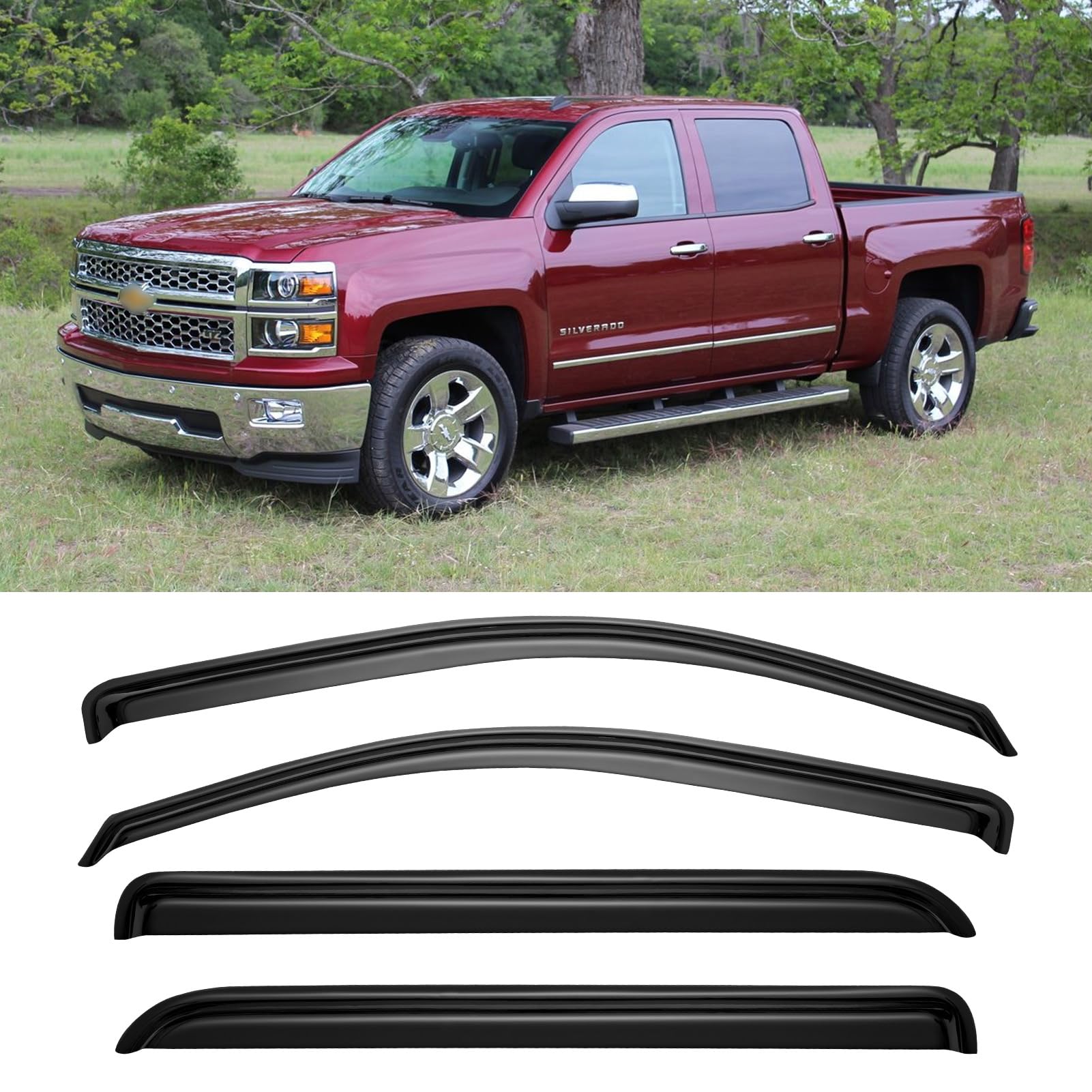 Window Rain Guards For 2014-2018 Chevy Silverado/Gmc Sierra 1500 Crew Cab, Out-Channel Window Vent Visors Wind Shades Deflector