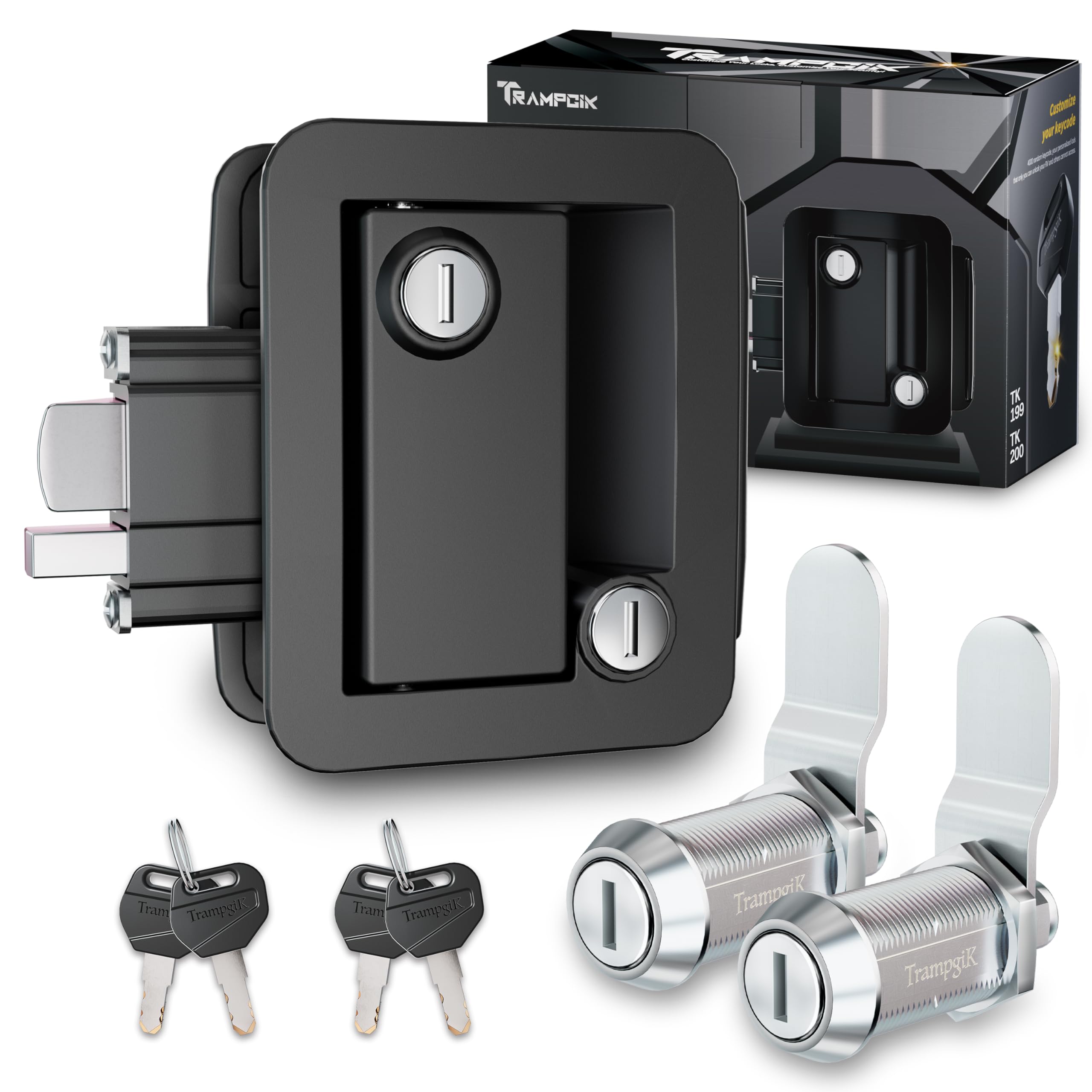 Trampgik Rv Door Lock Set, For Rv Camper,Travel Trailer Entrance Front Door,1 Plastic Camper Door Lock + 2Pcs Storage Locks, 1 1