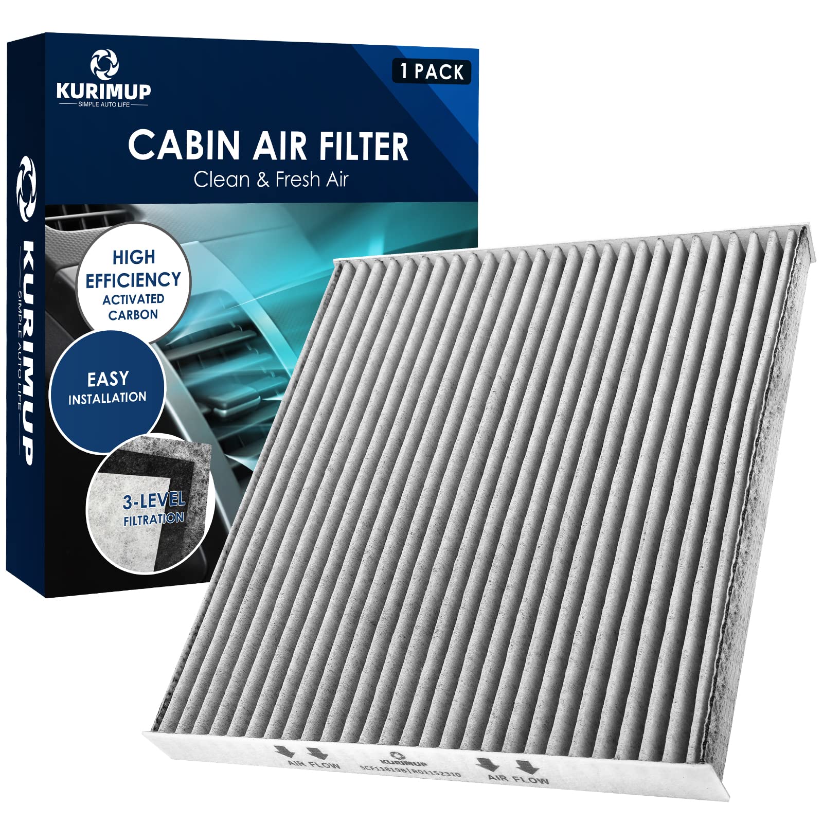 Kurimup Premium Cabin Air Filter With Activated Carbon,Replacement For Cf11819(Cp819), Fit For Hyundai Sonata/Azera/Santa Fe, Ki