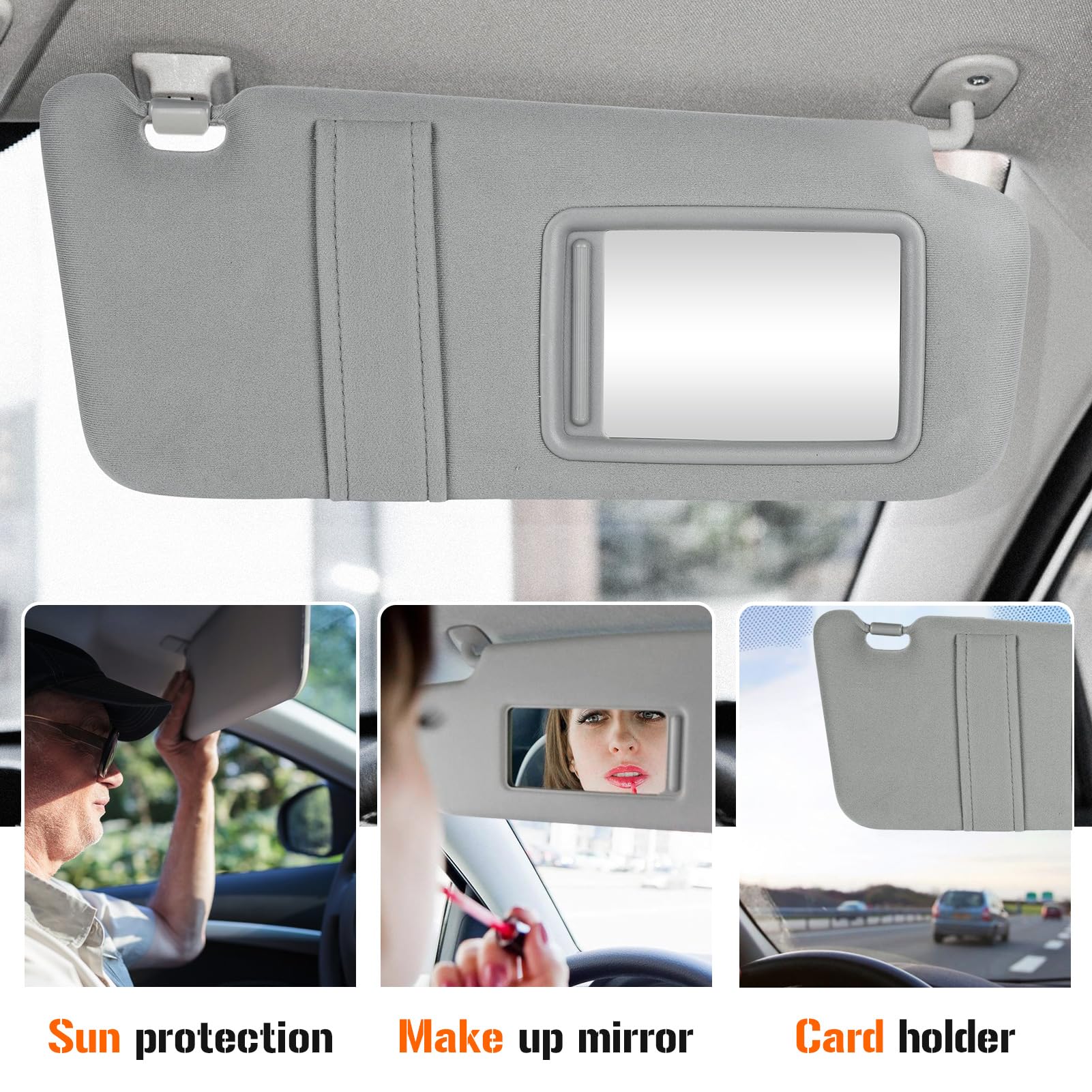 Sun Visor With Light For Toyota Camry 2007-2011 With Sunroof, Right Passenger Side Gray Sunvisor Replace 74320-06800-B0
