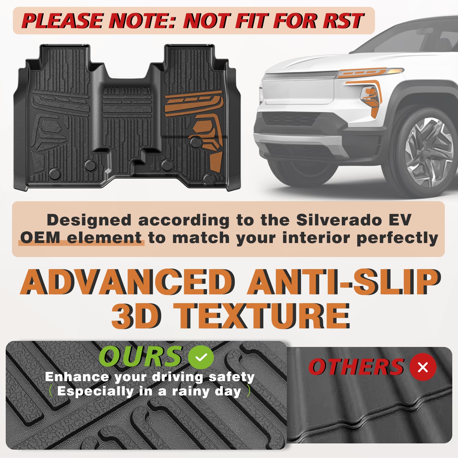 Triplealiners Floor Mats All Weather Liners Compatible With 2024 2025 Chevrolet Silverado Ev Wt Version Accessories 1St & 2Nd Ro