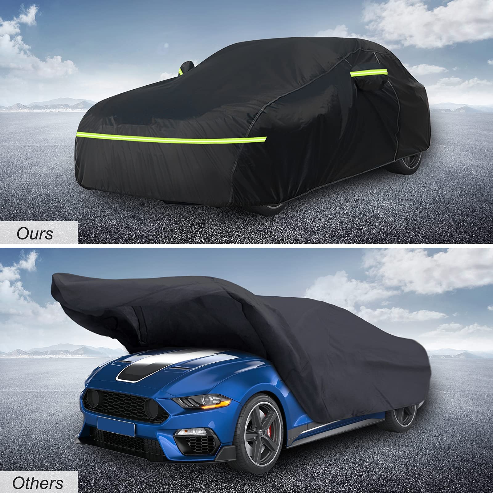 For Mustang Full Car Cover Waterproof All Weather, Outdoor Car Covers With Soft Cotton Lining Windproof Heavy Duty Protection Compatible With 1994-2023 Mustang Gt/Shelby/Cobra/Bullitt/Ecoboost
