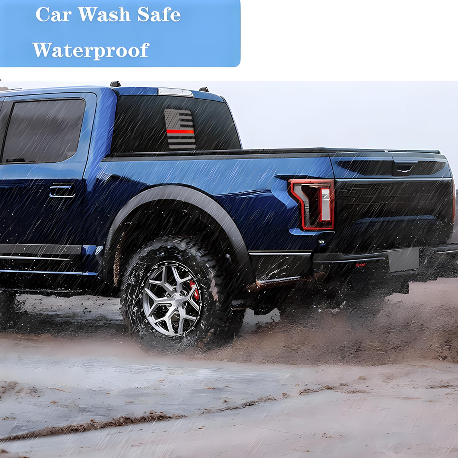 Fits Ford F150 F250 F350 2015-2015 Rear Middle Back Sliding Window American US Flag Vinyl Decal Matte Black Exterior Accessories