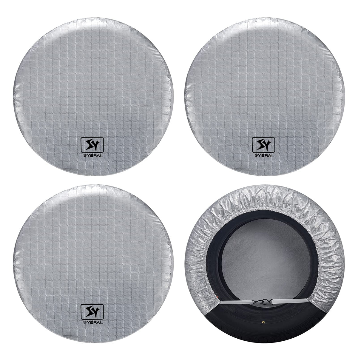 Syeral Rv Tire Covers Set Of 4, Waterproof Anti-Uv Snow Sun Rain Wheel Tire Protectors Covers For Trailer,Camper,Rv,Truck,Suv (S