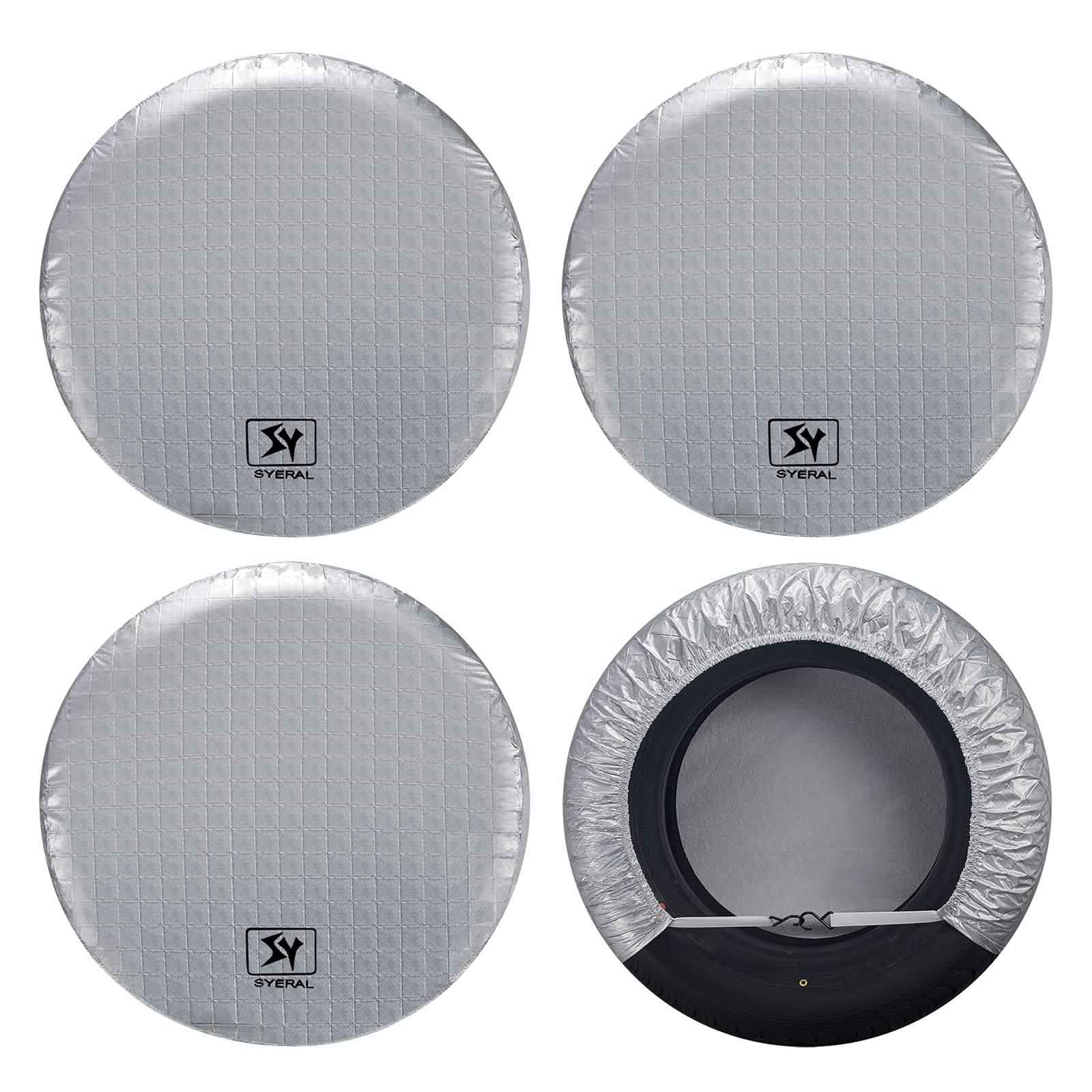 Syeral Rv Tire Covers Set Of 4, Waterproof Anti-Uv Snow Sun Rain Wheel Tire Protectors Covers For Trailer,Camper,Rv,Truck,Suv,27