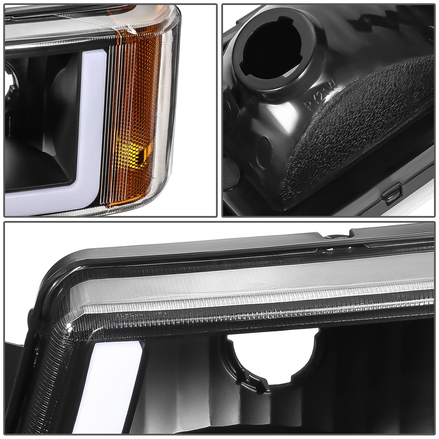 Dna Motoring Hl-Lb5-Csil03-Bk-Am Pair Of Led Drl Headlights W/Parking Turn Signal Compatible With 03-06 Avalanche 1500 2500 / Si