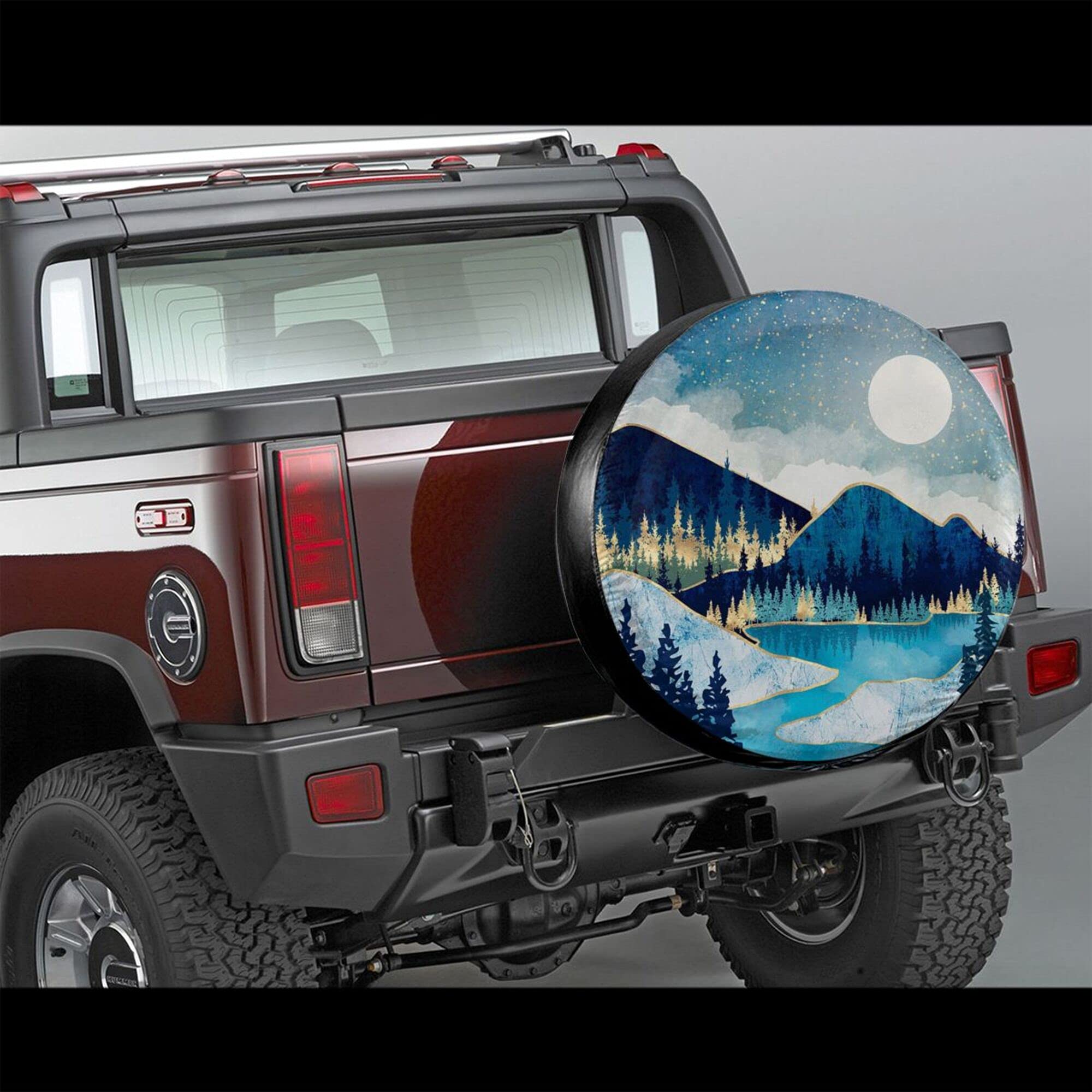 Blue Gold Spare Tire Cover Mountain Tree Star Waterproof Dust-Proof Universal Spare Wheel Tire Covers 15 Inch Fit For Rv Travel