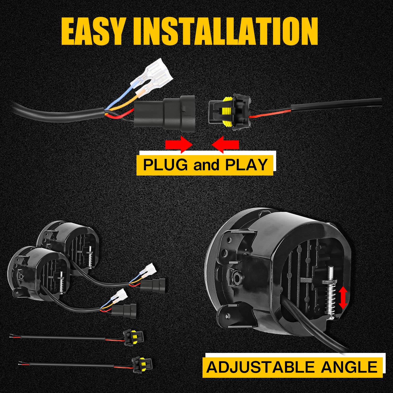 Led Headlight For Wrangler + 4'' Led Fog Lights, 7'' 105W Round Led Headlights With Daytime Running Light Drl High Low Beam Comp