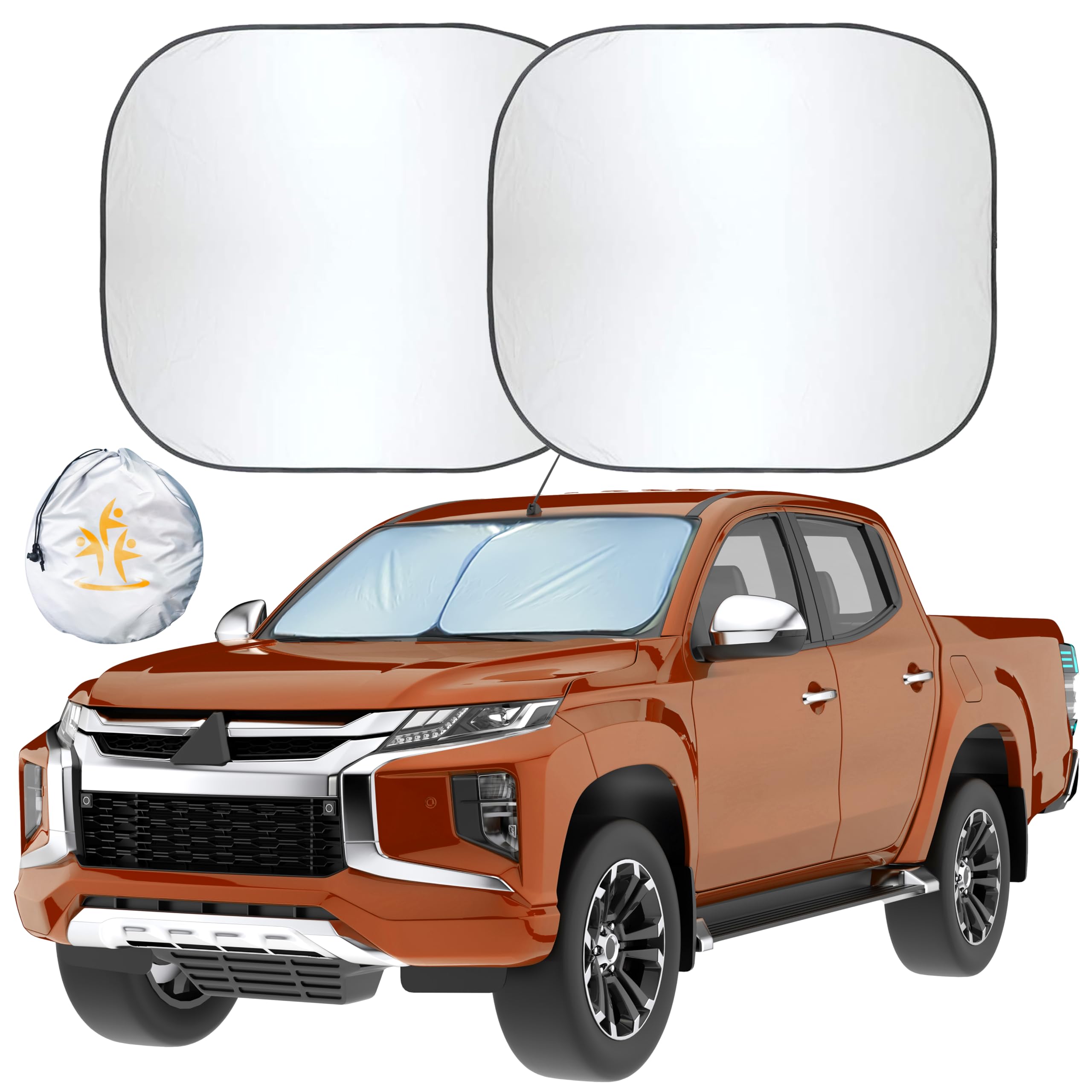 Econour 2-Piece Truck Sun Shade For Windshield, Truck Sun Protector Offers Sun Protection, Keeps You Cool, Foldable Automotive I