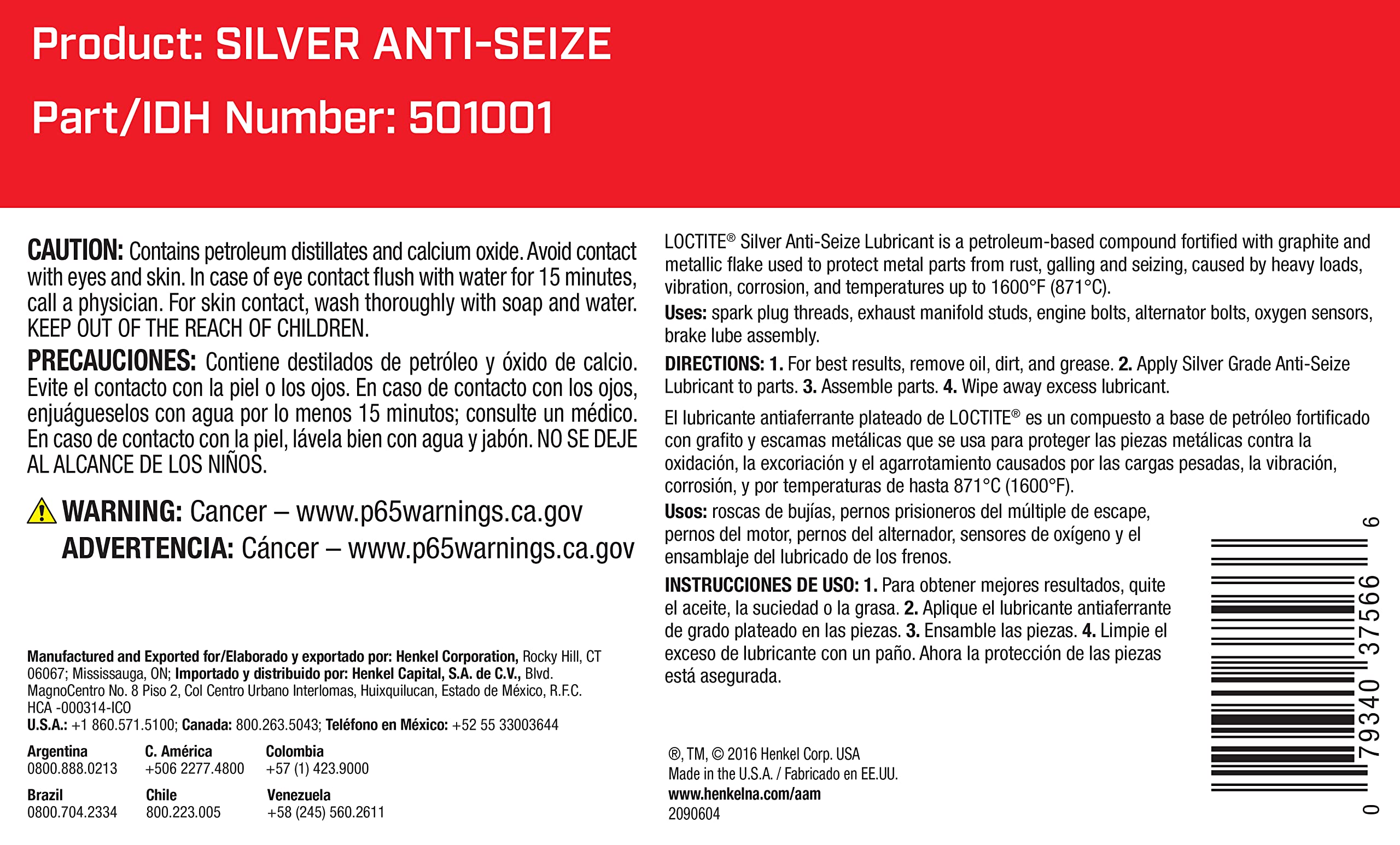 Loctite 501001 Silver-Grade Anti-Seize Lubricant, 1 lb, Brushtop