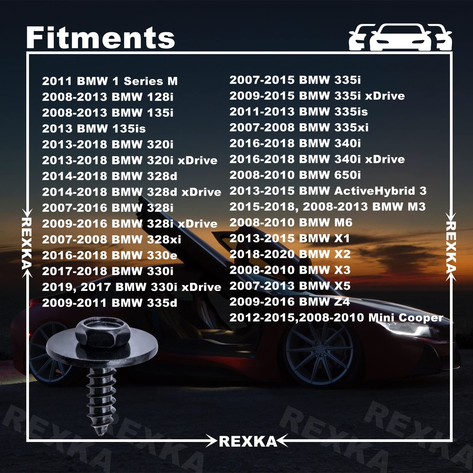 Rexka 20 Sets M4.8 Fender Liner Splash Shield Bumper Cover Screws U Nuts Kit For Bmw Mini 07147129160 07129904150 E36 E46 E60 E63 E88 E90