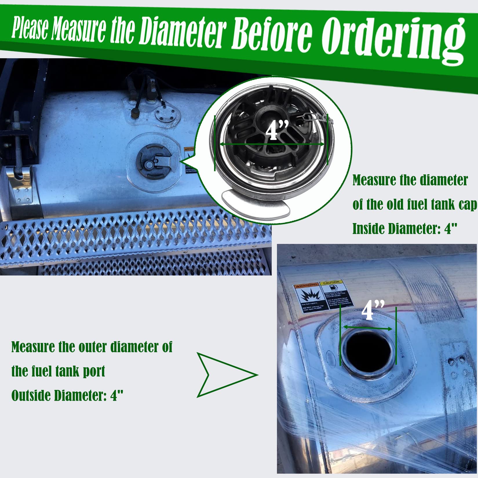 Locking Diesel Fuel Cap 2Pcs Replacement For Peterbilt 379 389 579 4' Lever Style Semi Trucks Gas Tank Accessories Replace 11-04859-100 572.1015 600212 (Silver)