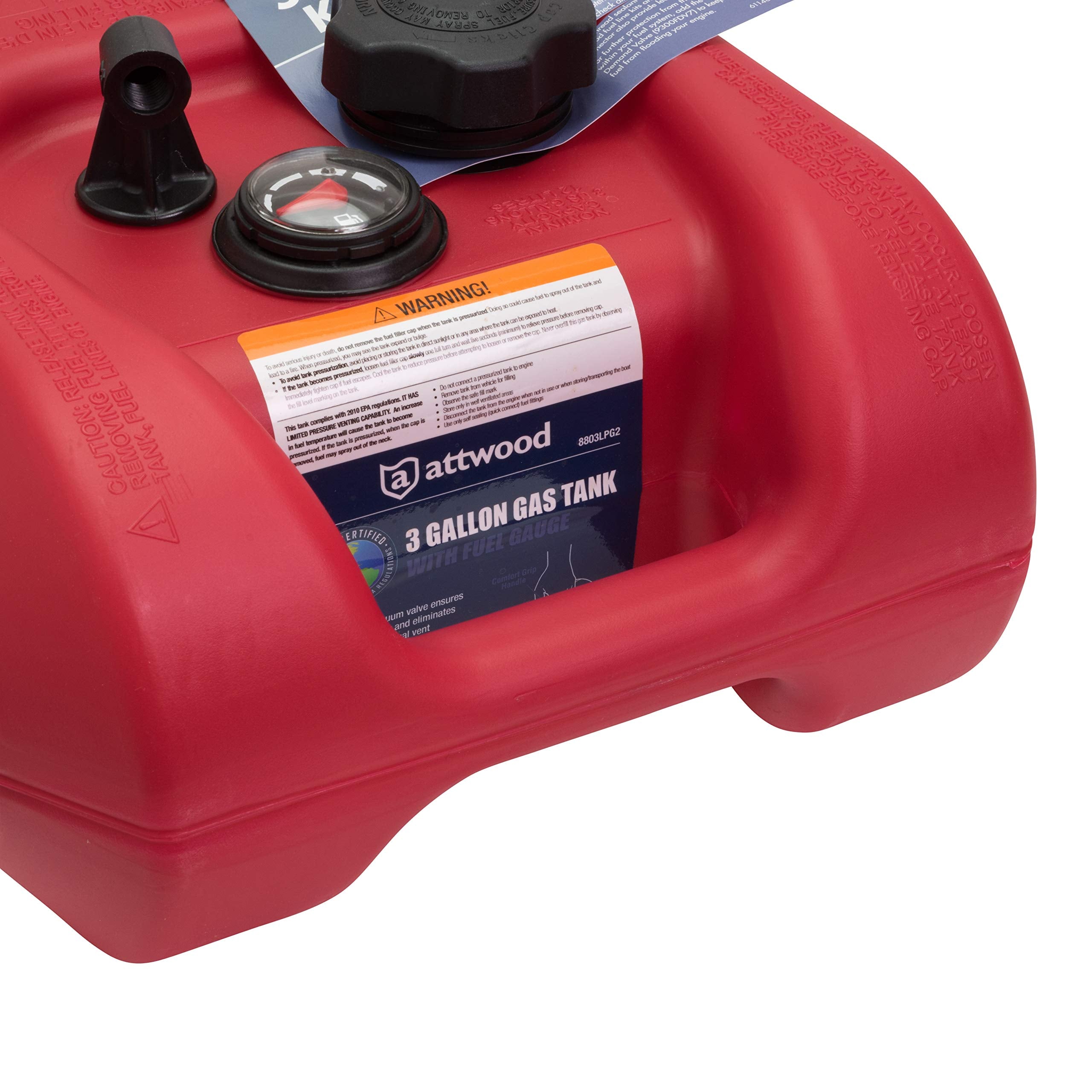Attwood 8803Lpg2S Epa And Carb Certified Portable Boat Gas Tank With Gauge, 3 Gallon Capacity