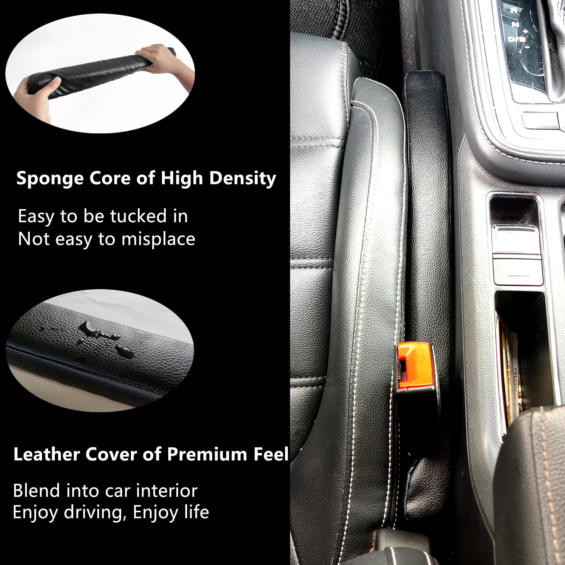 Wuzno Leather Car Seat Gap Filler, 2 Pack No-Drop Seat Guard Universal Gap Stopper/Catcher To Fill The Gap Between Seat And Cons
