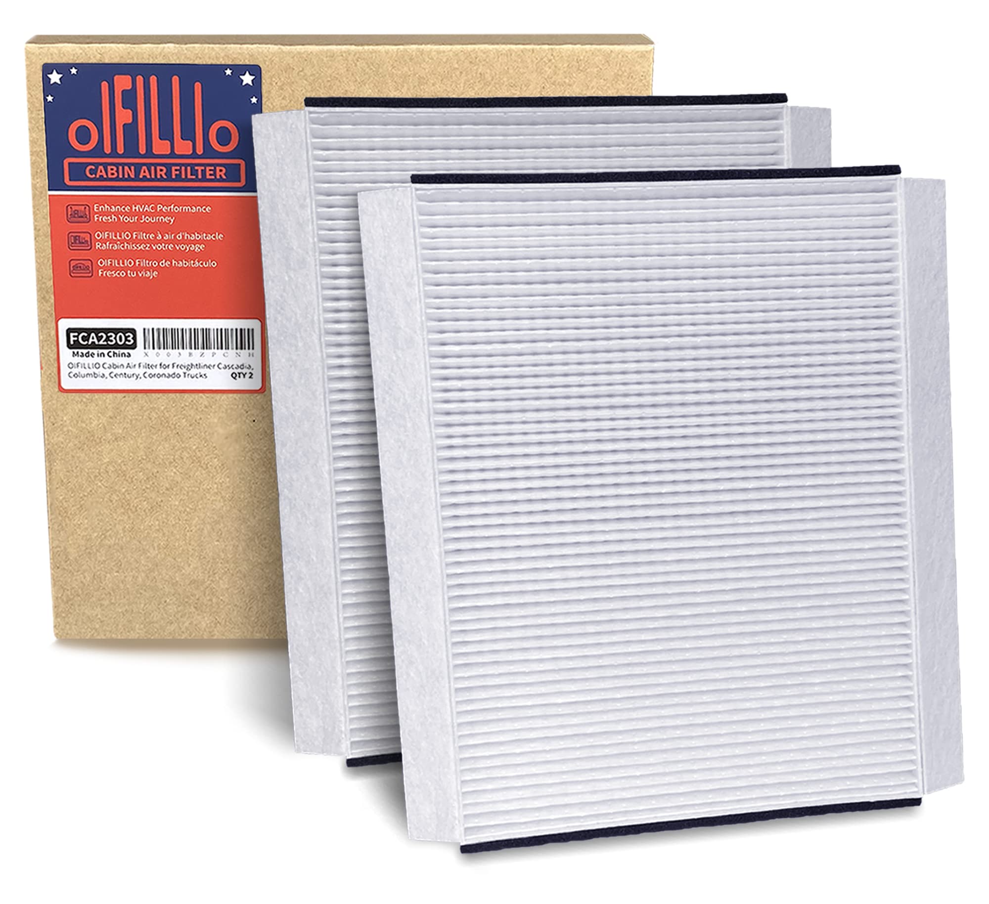 Oifillio Cabin Air Filter For Volvo Vnl 780 760 860 670 630; Vn 780 670; Vh Vhd Vnm Trucks Af26405 P606555 20435801 Pa10187, 49084 Pa4681 Filter With Spongy Electrostatic Fiber Fca2301E 2Pcs