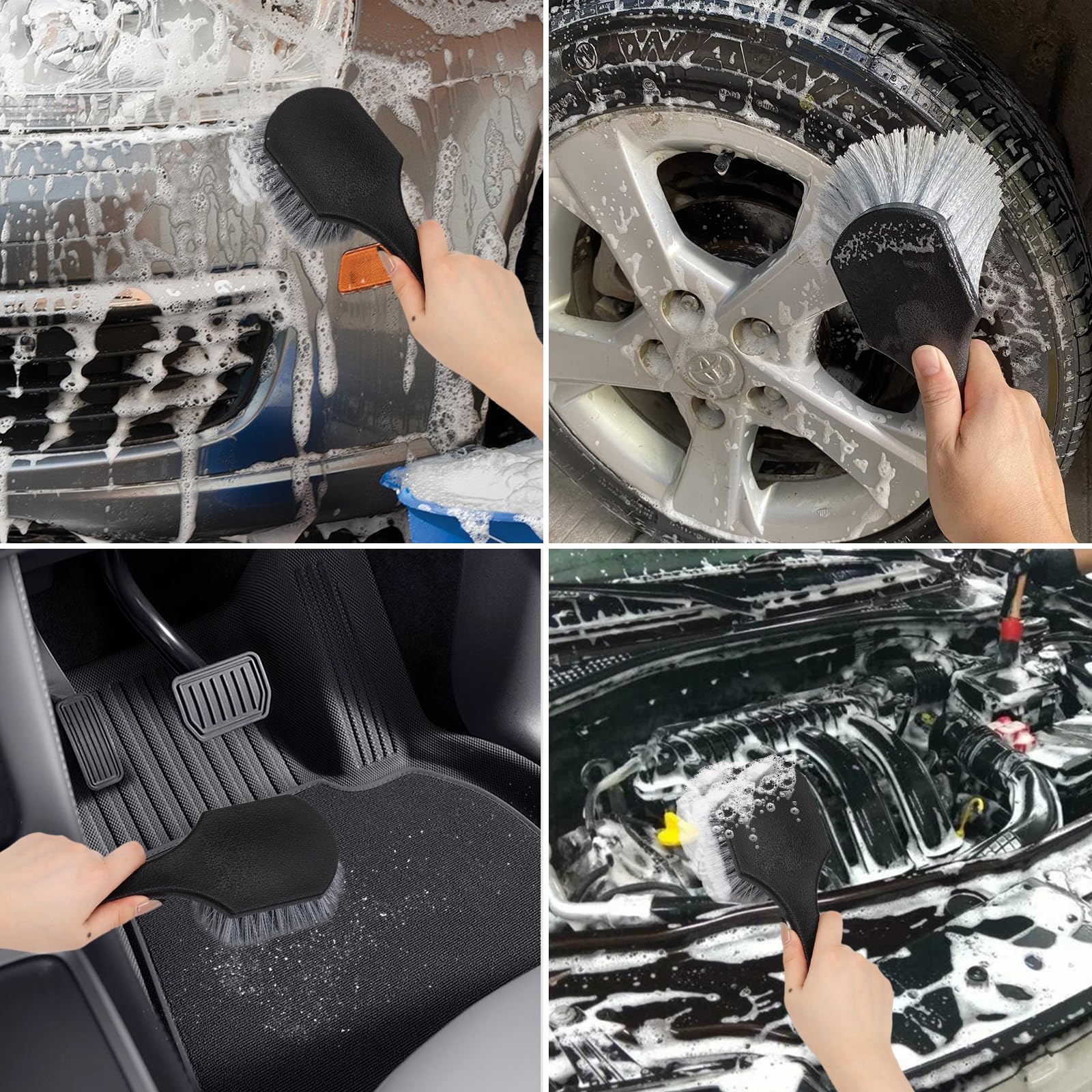 Wheel Rim Tire & Carpet Cleaning Brush Set, Soft & Stiff Bristle Wash Cleaning Supplies Kit For Car All Exterior Surface And Car
