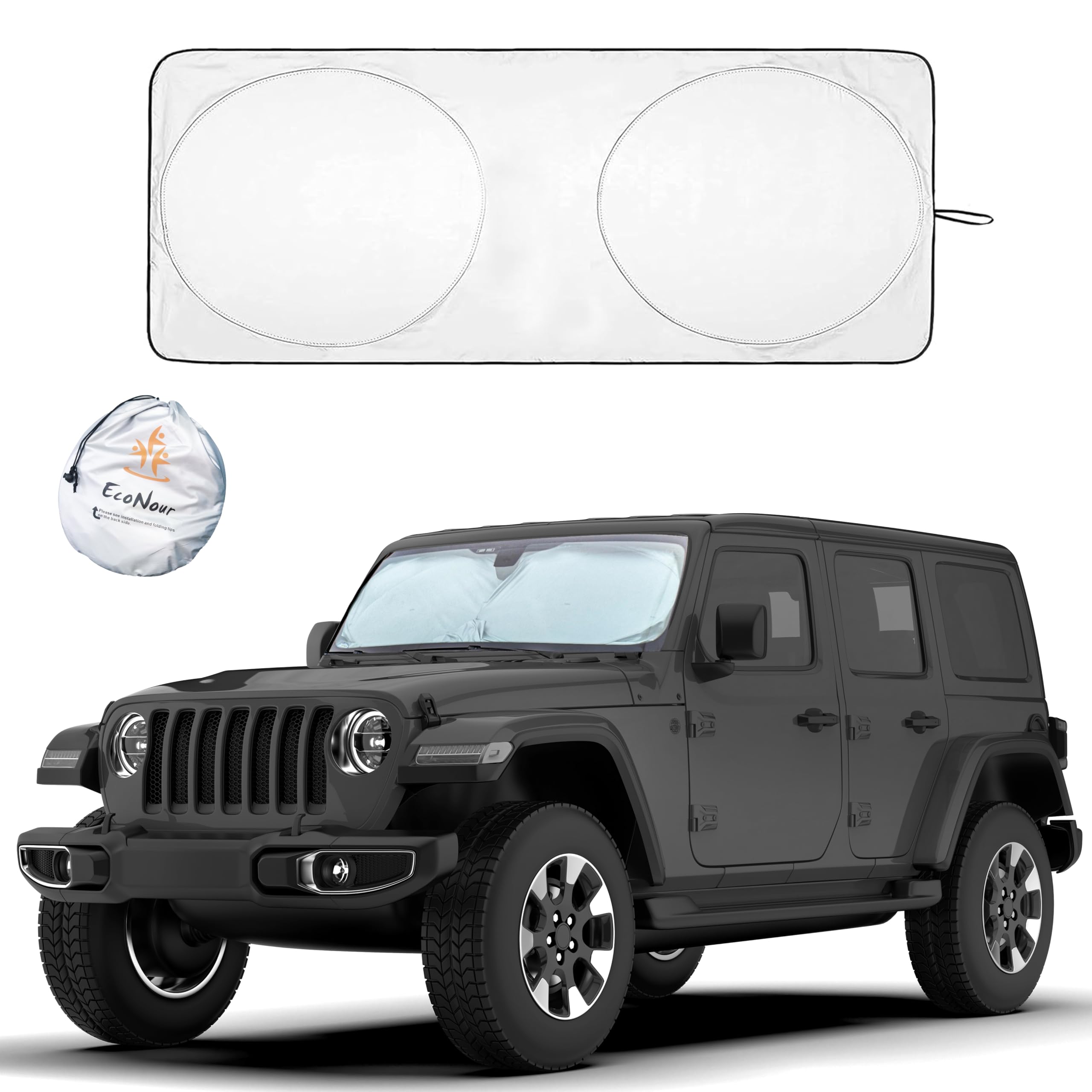 Econour Jeep Windshield Sunshade | Sun Visor For Uv Rays & Heat Protection | Suitable For Wrangler, Compass, Gladiator & Renegad