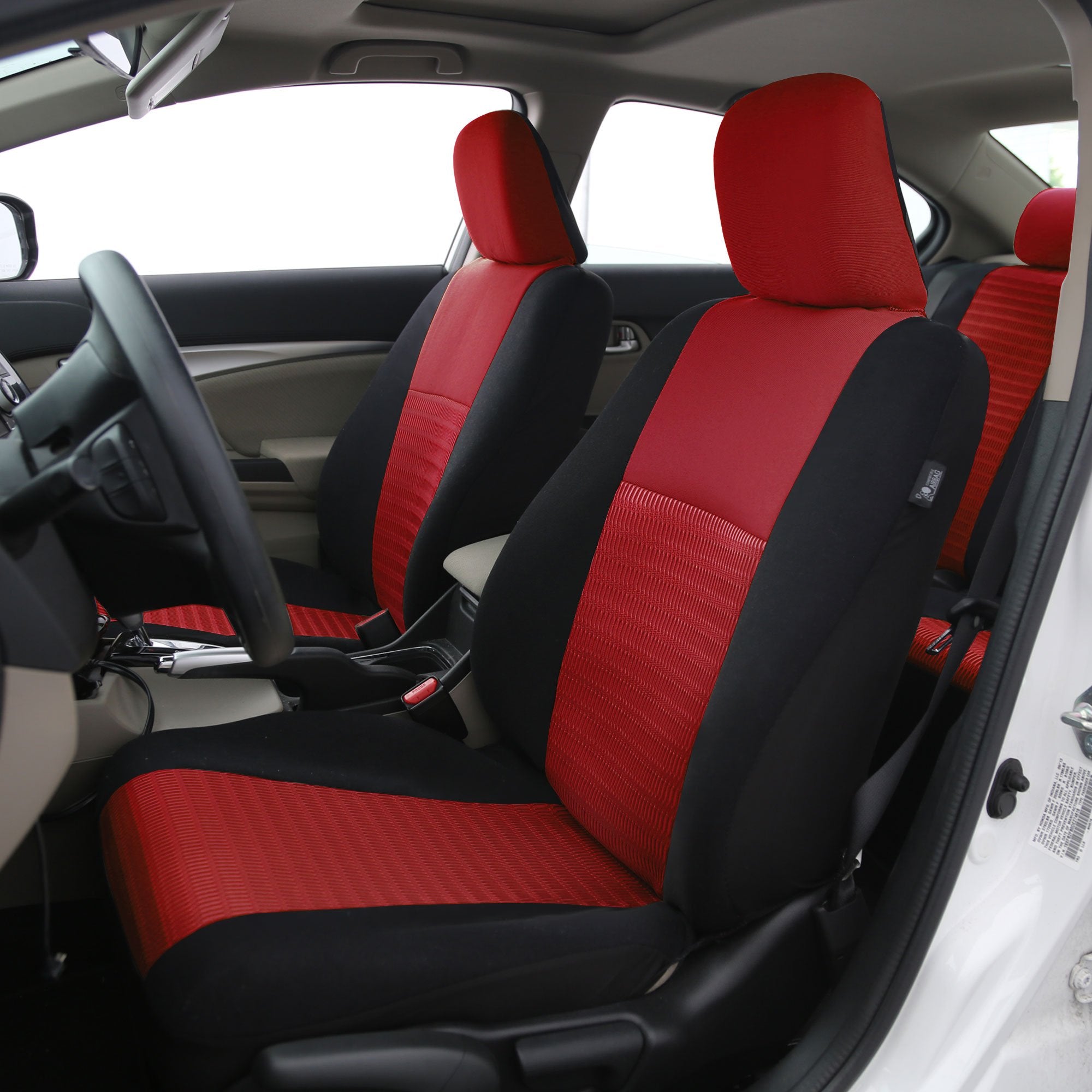 Fh Group Car Seat Covers Trendy Elegance Red Full Set Automotive Seat Covers, Airbag And Split Rear Combo Non-Slip Dash Grip Pad