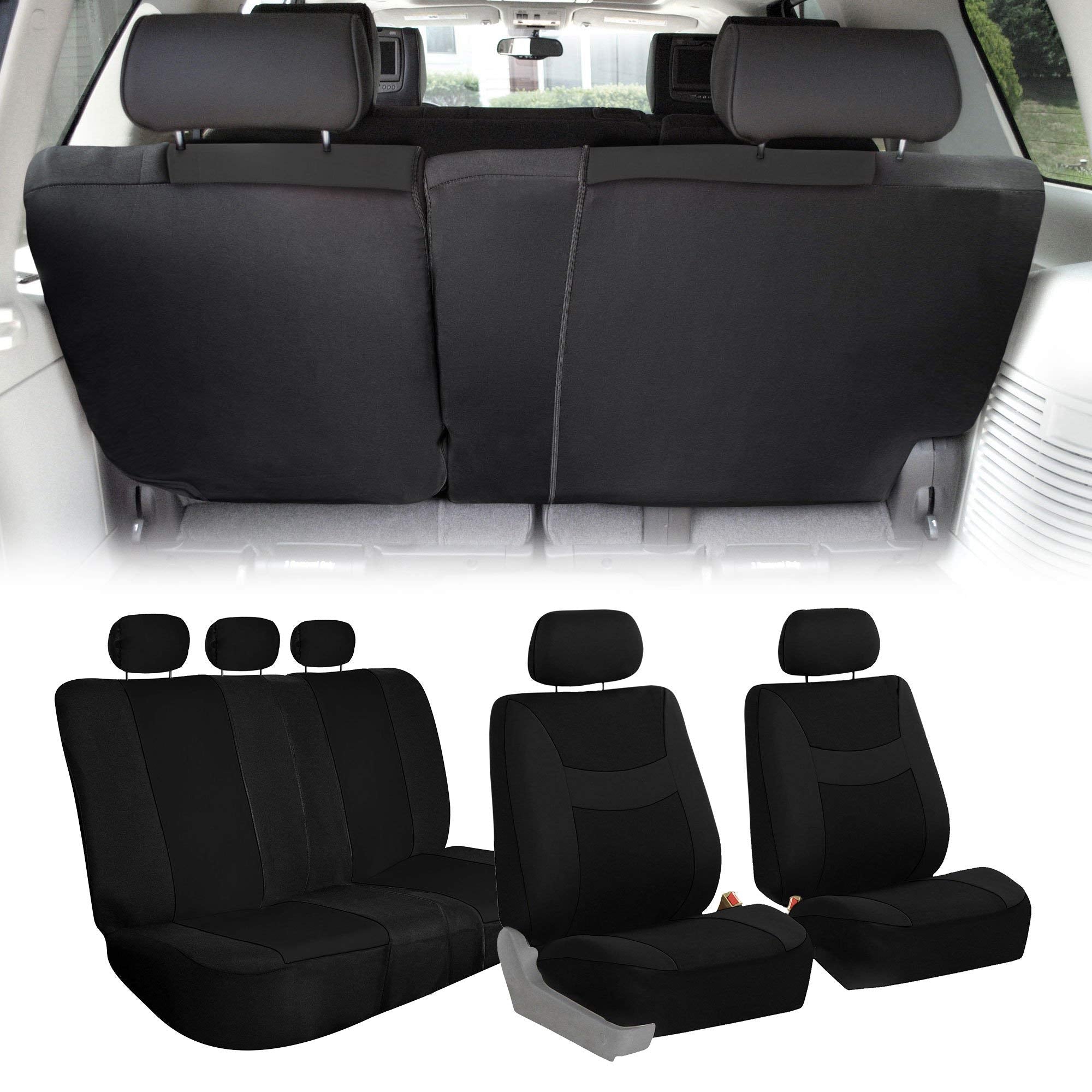 Fh Group Car Seat Covers Multi-Functional Cloth Full Set Car Seat Covers (Full Split Bench Coverage) -Fit Most Car, Truck, Suv, Or Van (Solid Black) Fb039115