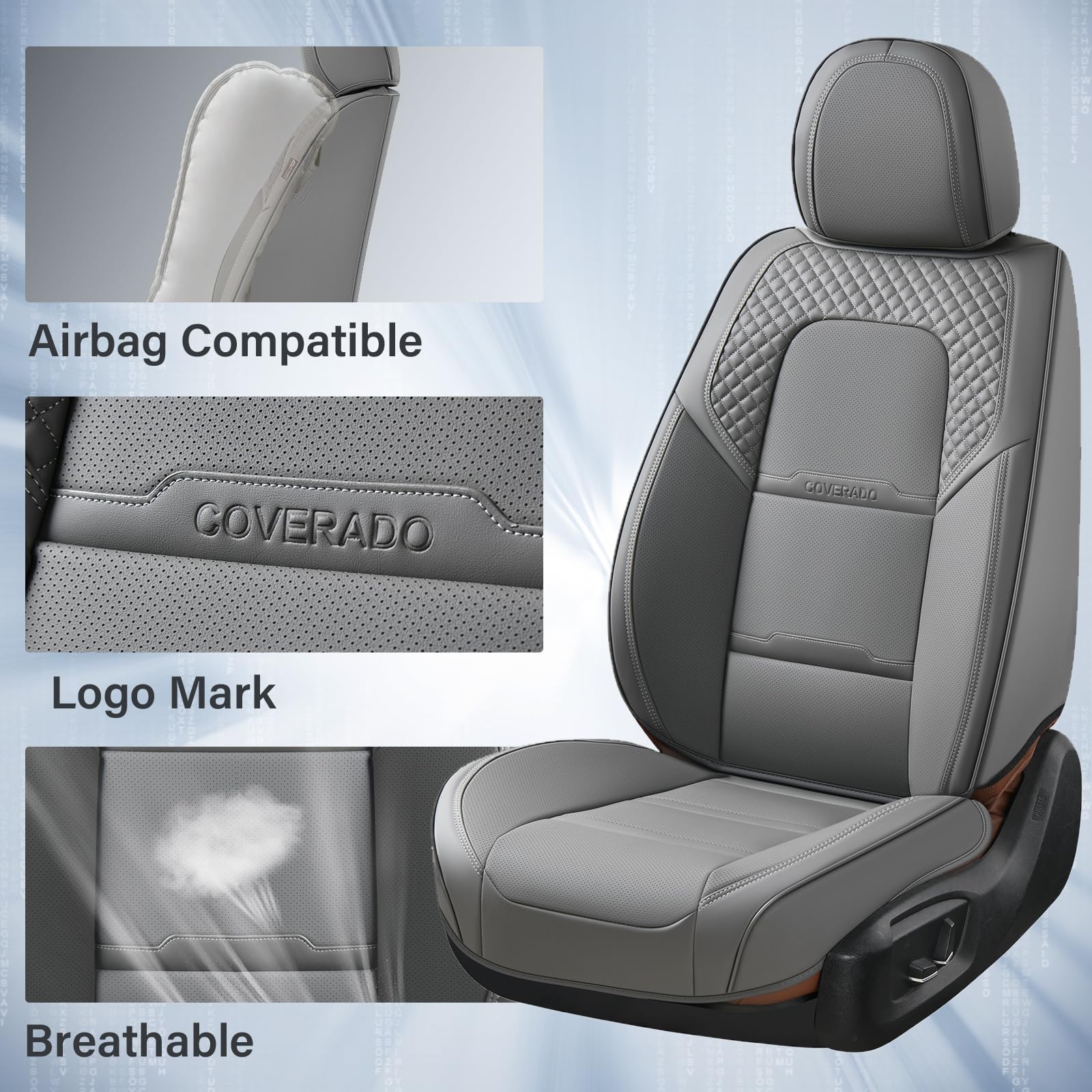 Coverado Car Seat Covers Front Seats, 2 Piece Car Seat Protector With Removable Headrest, Nappa Leather Breathable Front Seat Cu