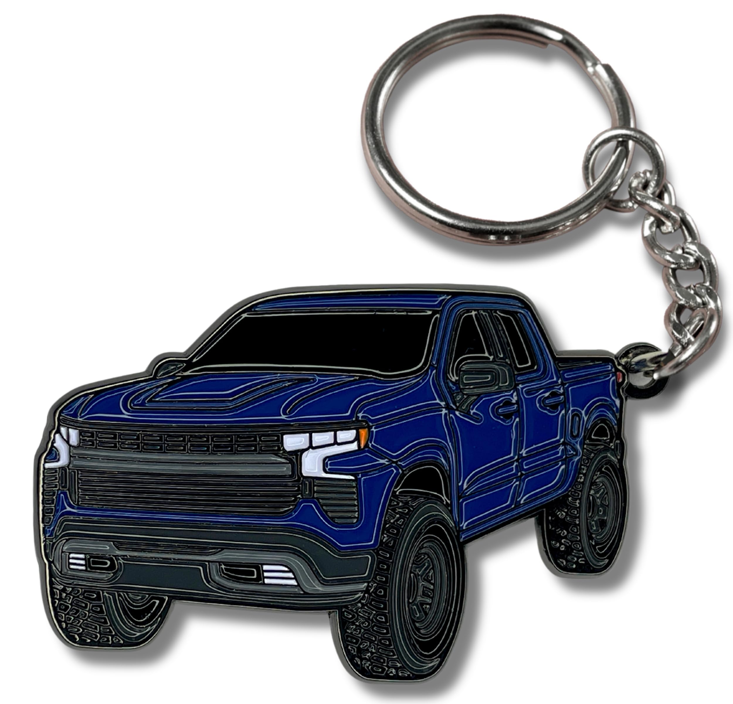 Four Wheel Beast Chevy Keychain Compatible With Chevy Silverado 1500 Accessories - Toy Truck Gifts Men Key Fob (Northsky Blue)