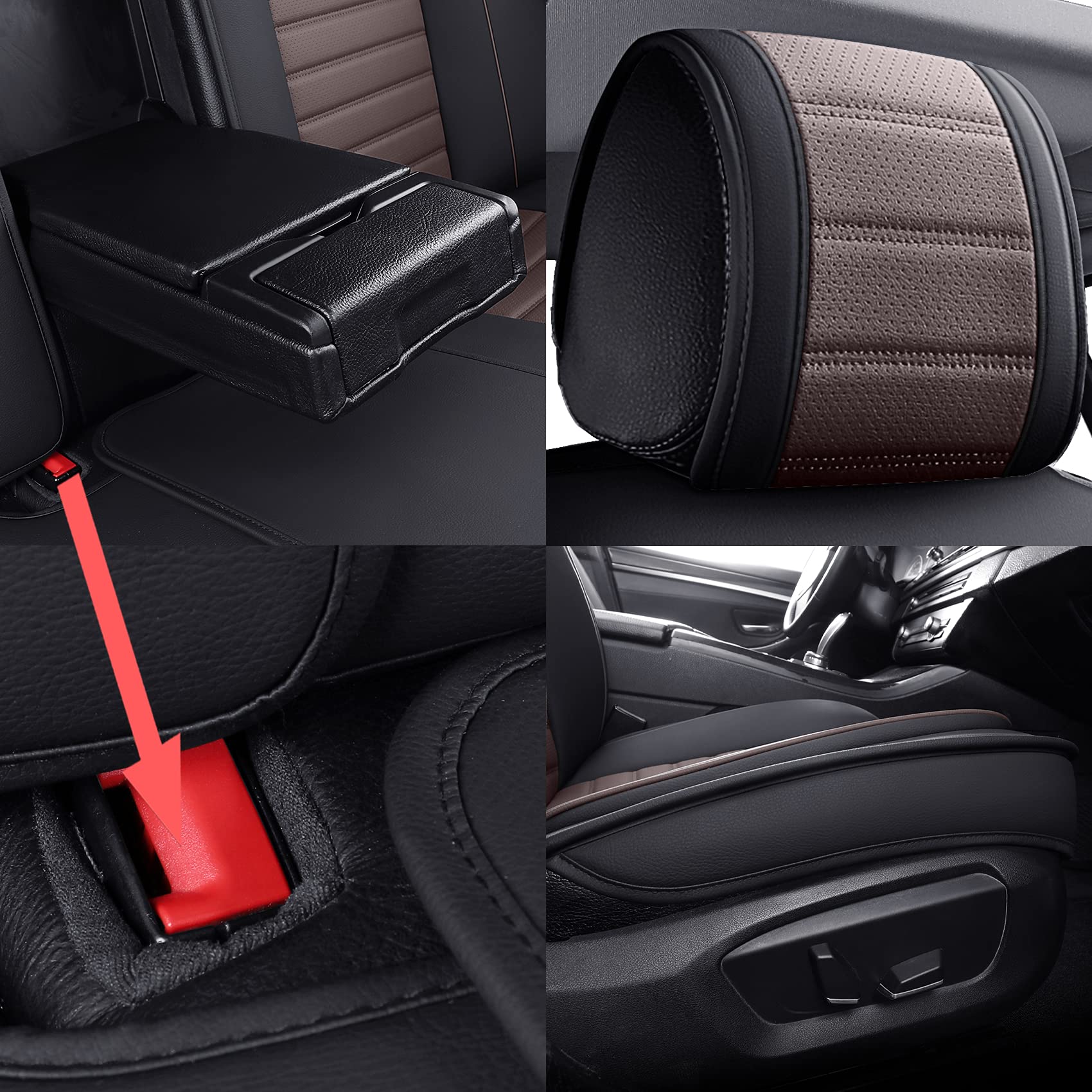 Omoka Auto Car Seat Covers With Waterproof Leather,Vehicle Cushion Cover For Cars Suv Sedan Pick-Up Truck Universal Fit Set For Most Cars(Black-Coffee, 5 Sets Full Seat)