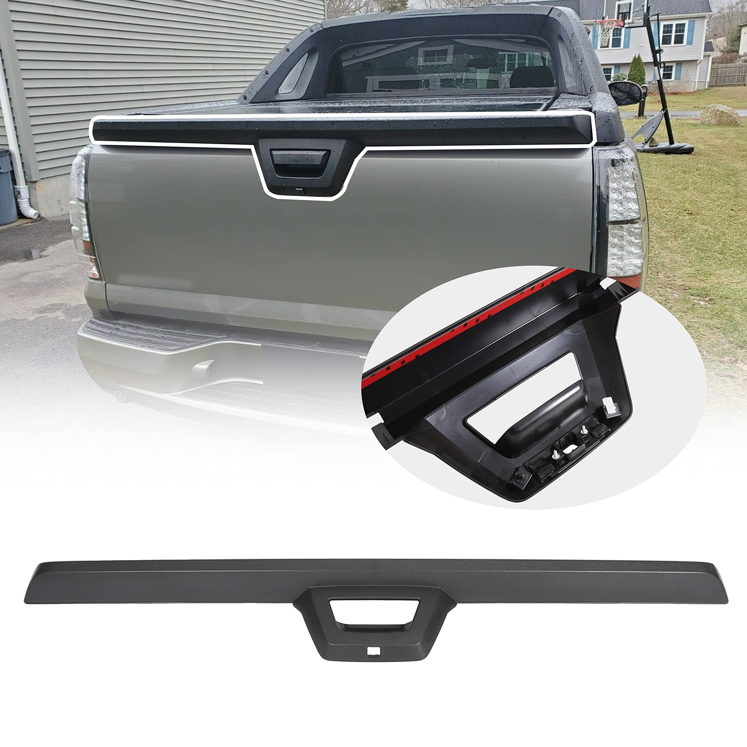 ECOTRIC Tailgate Cap Cover Top Molding Trim Spoiler Compatible with 2007-2013 Chevy Chevrolet Avalanche & Cadillac Escalade EXT 
