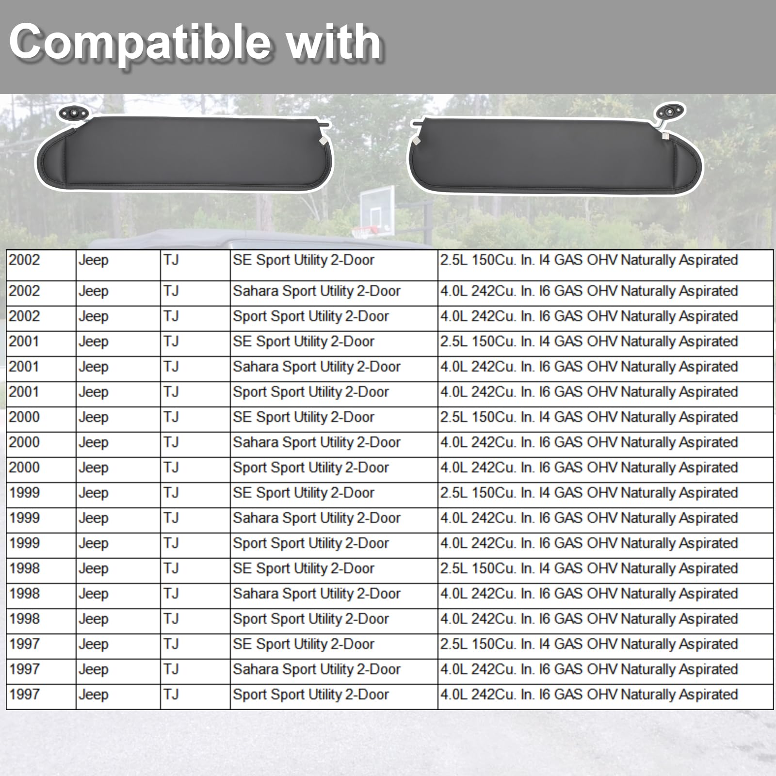 NHILES Left Driver & Right Passenger Sun Visor Compatible with Jeep Wrangler TJ 1997-2002 Sunshade Replacement Number 5EP34 LAZA