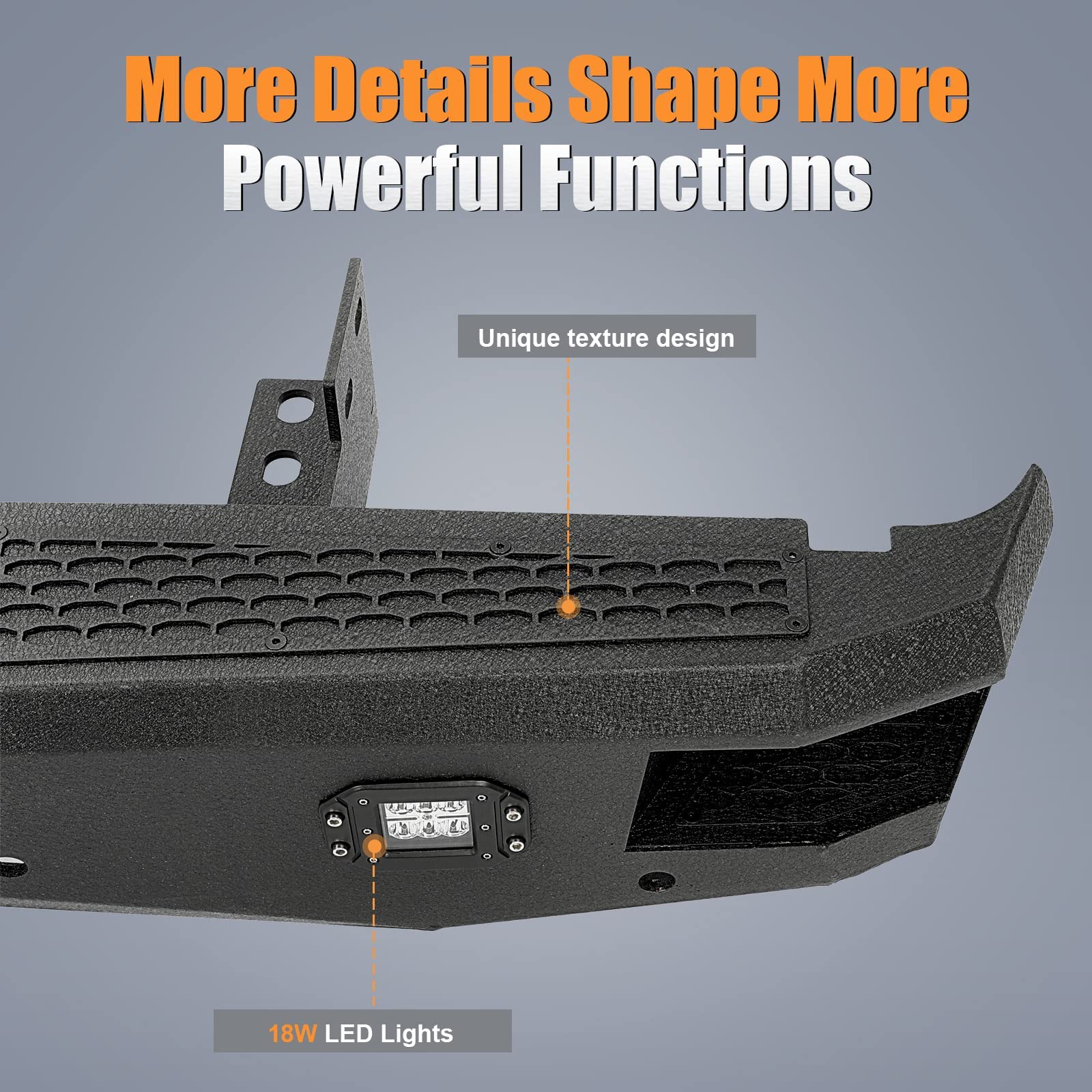 KUAFU Offroad Rear Bumper Compatible with 1999-2016 Ford F250 F350 Super Duty W/2 18W LED Lights Black Powder Coated Steel Heavy