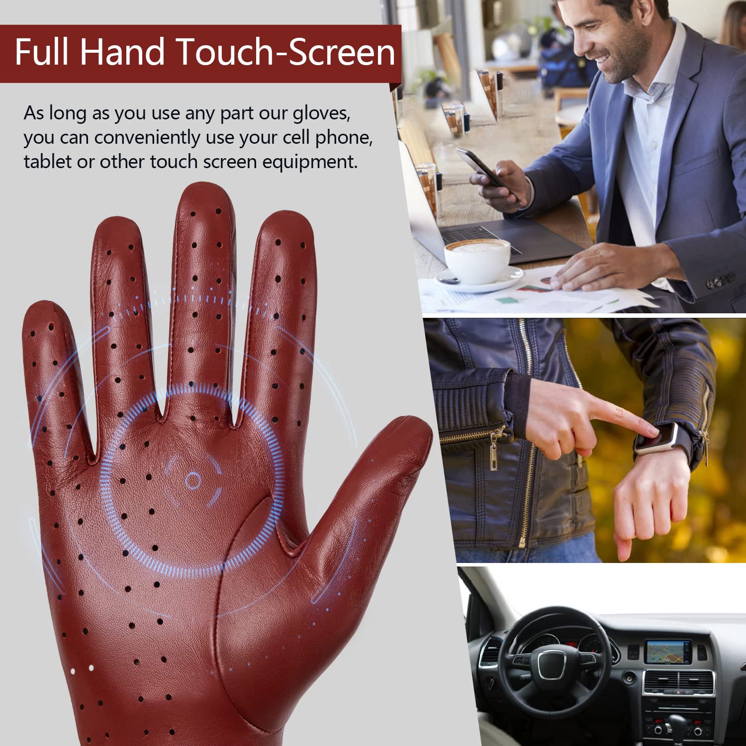 Gsg Men Genuine Leather Gloves Burgundy Red Unlined Biking Touchscreen Driving Gloves Small Palm Hole