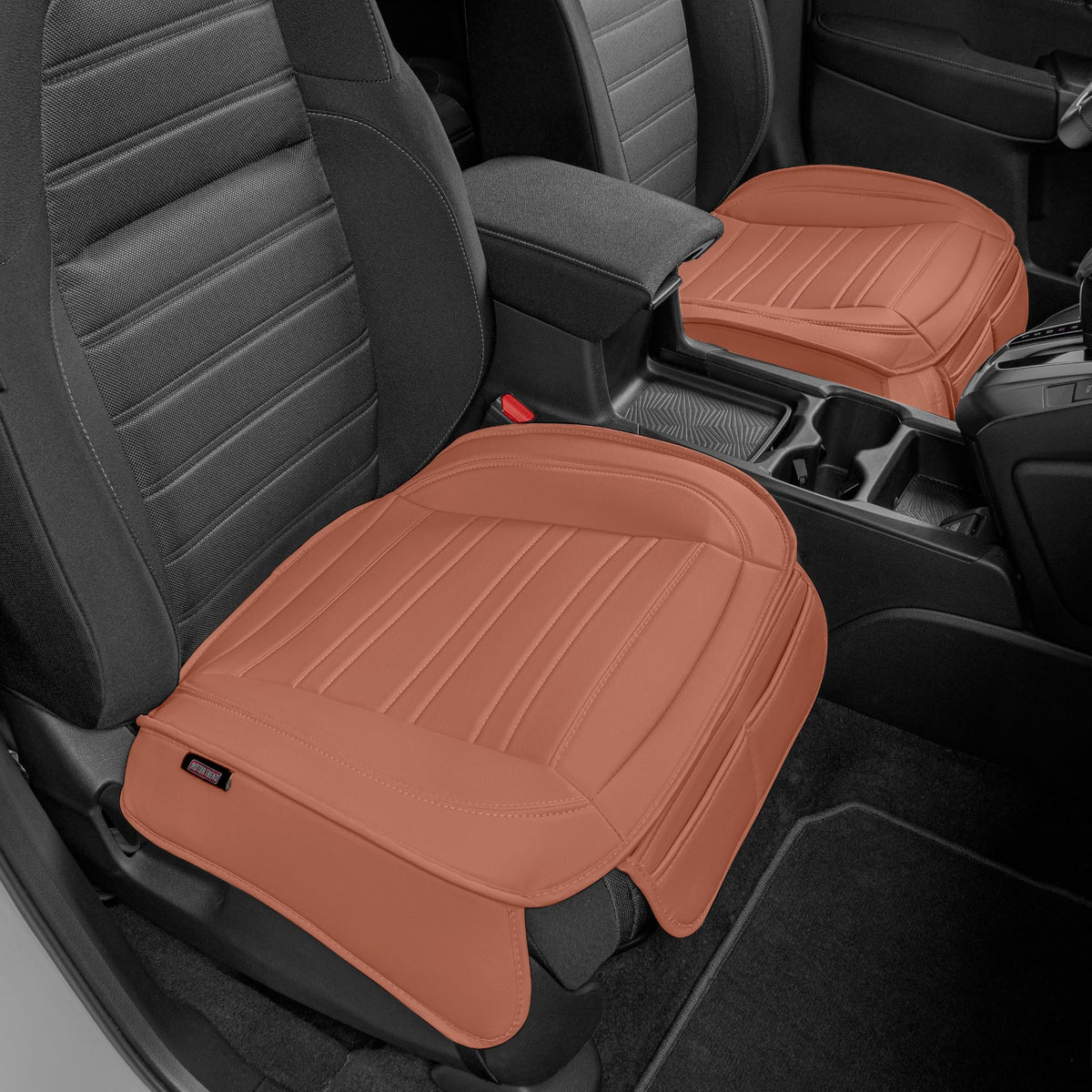 Motor Trend Faux Leather Front Seat Cover for Cars - Set of 2 Brown Front Car Seat Covers for SUV & Truck with Storage Pockets -