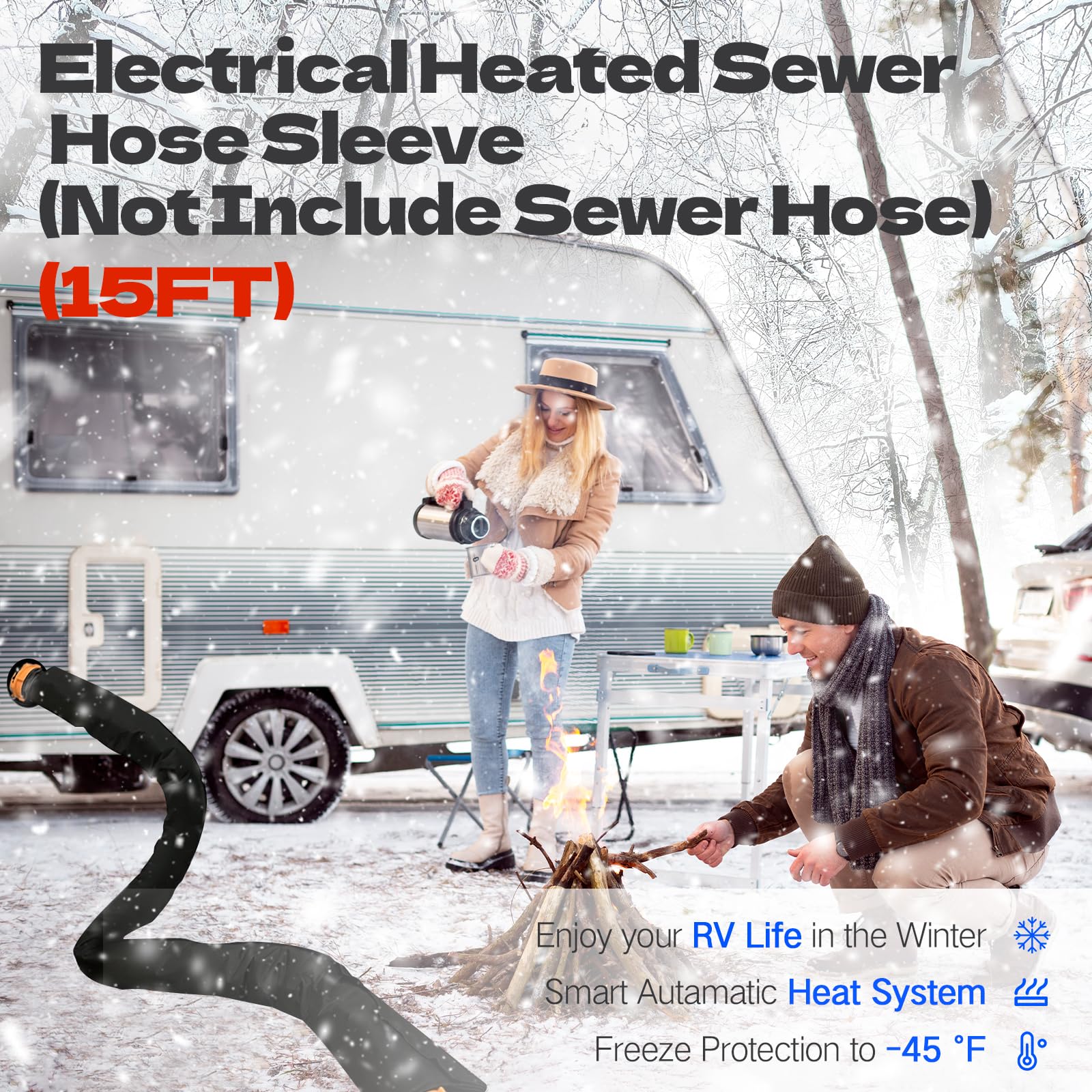 Rehoseup15Ft Electrical Heated Sleeve Of Rv Sewer Hose, Not Including Black Rv Sewer Hose, Heated Sleeve For Sewer Hose For Rv/C