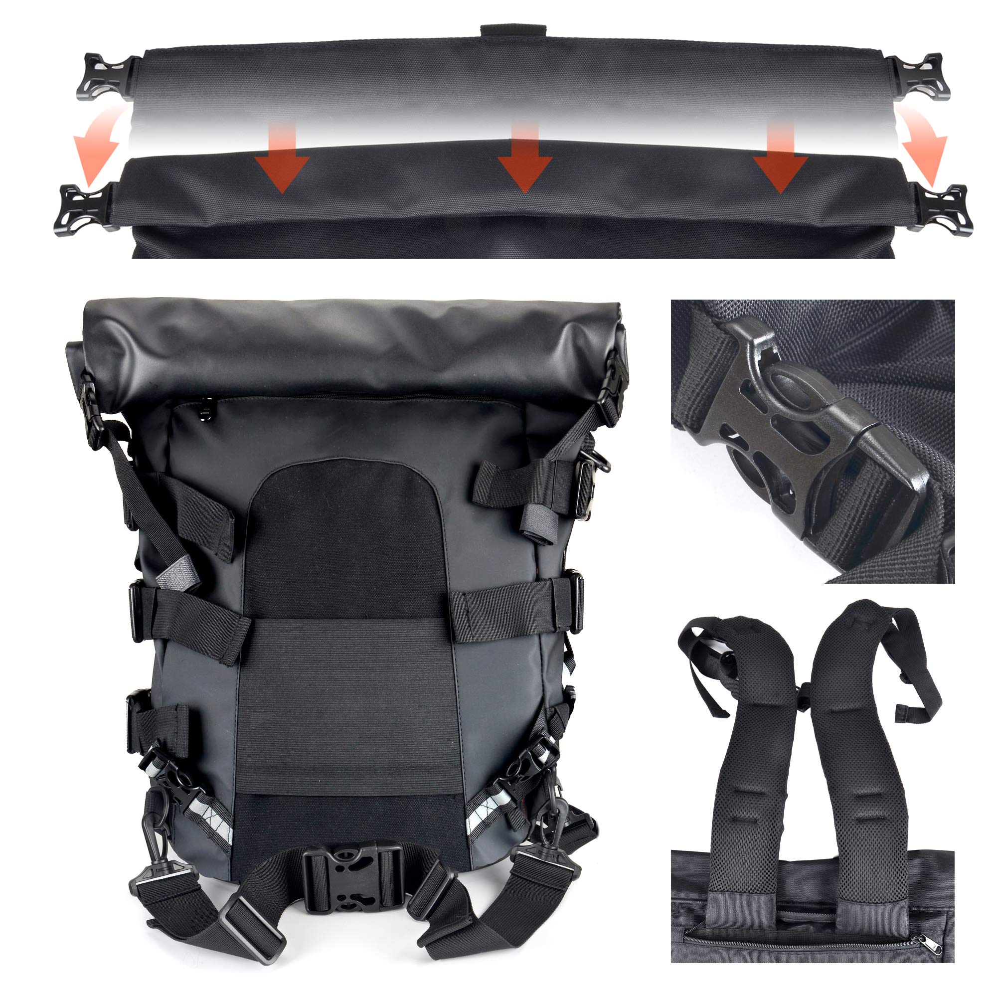 Sresk Expandable Motorcycle Travel Luggage Sissy Bar Bag Tail Bag Motorcycle Backpack: Weather Resistant Duffle Bag With Sissy B